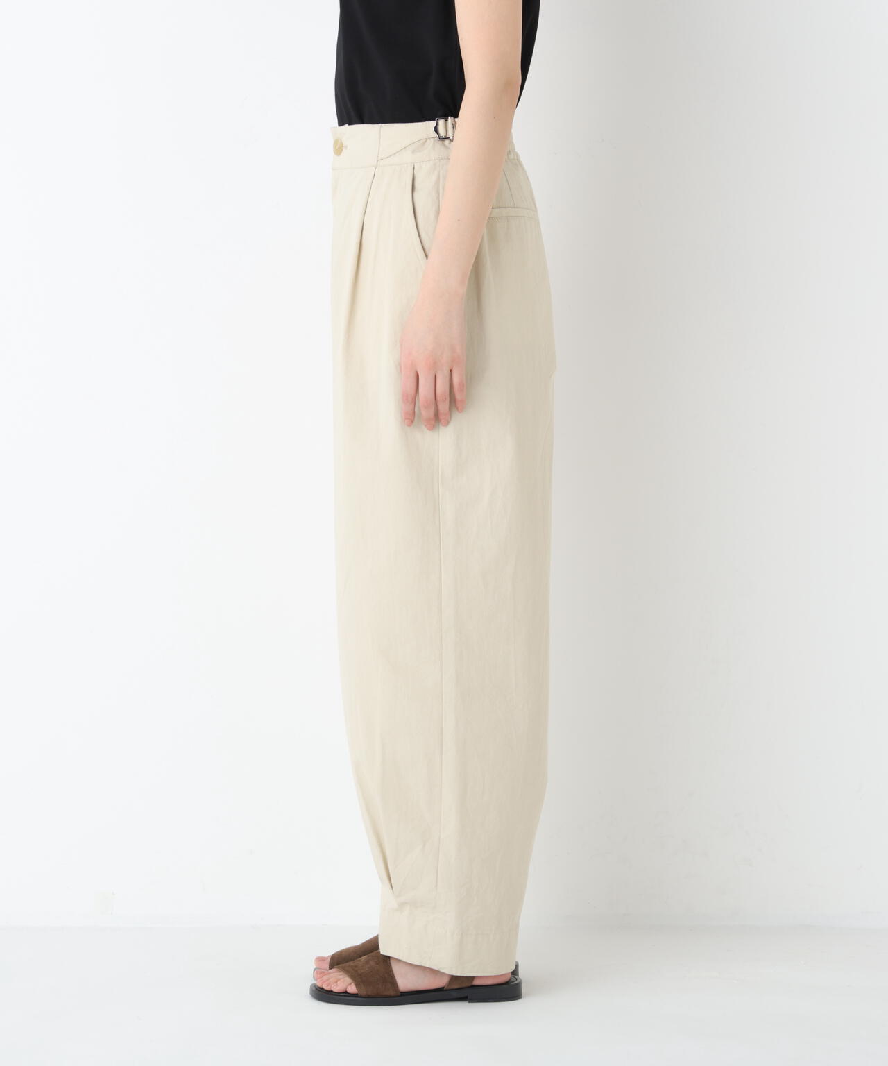 《洗える》コットンワッシャーバレルパンツ