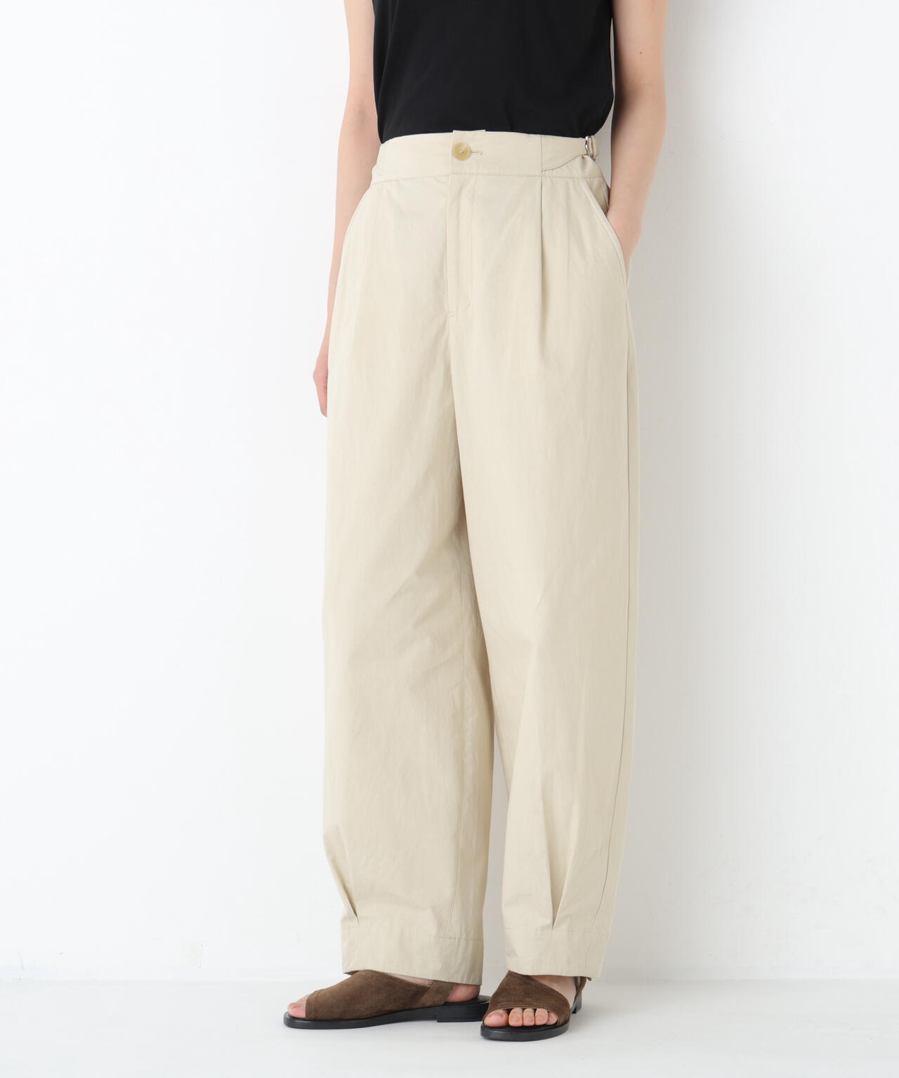 《洗える》コットンワッシャーバレルパンツ