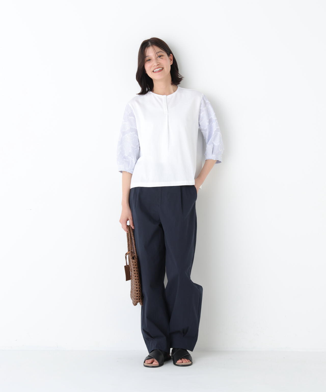 《洗える》コットンワッシャーバレルパンツ