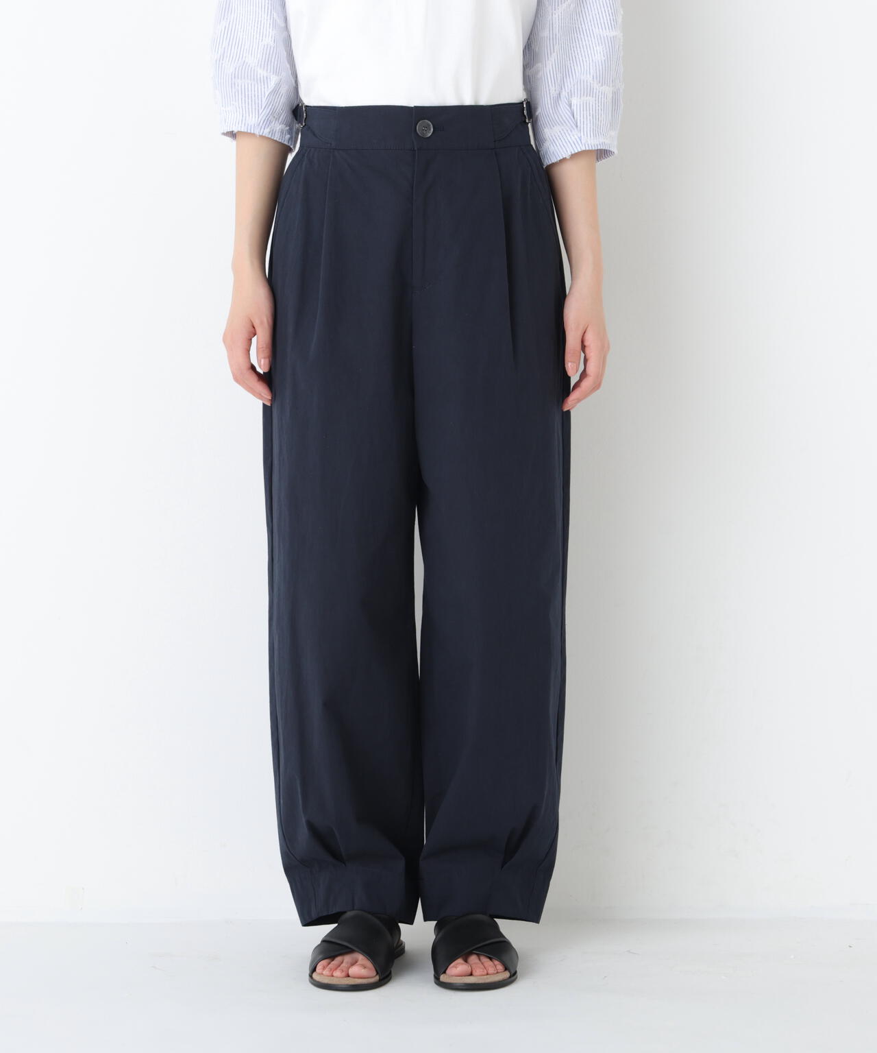 《洗える》コットンワッシャーバレルパンツ
