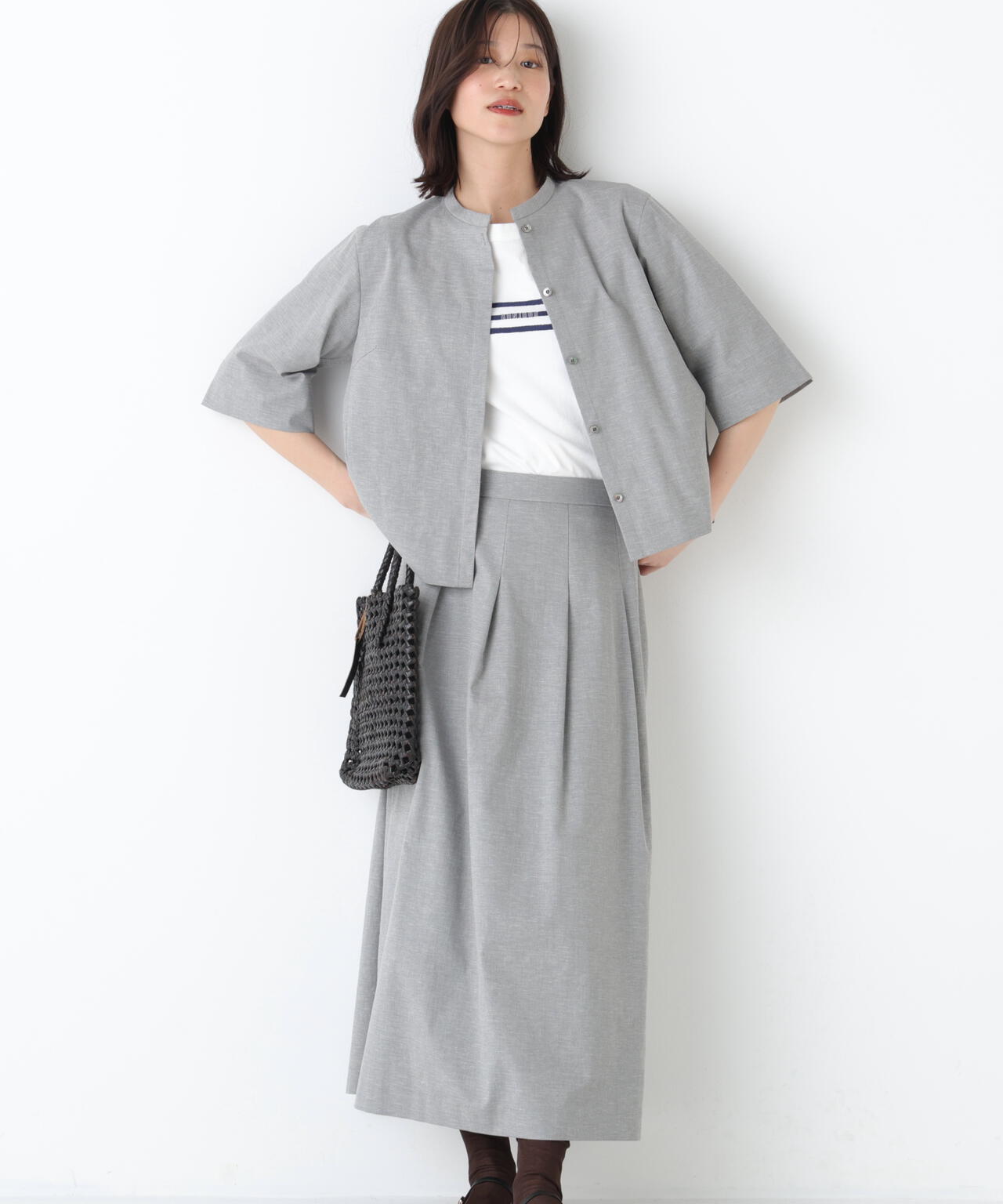 《リネン混/ 洗える》ストレッチタンブラーセットアップ