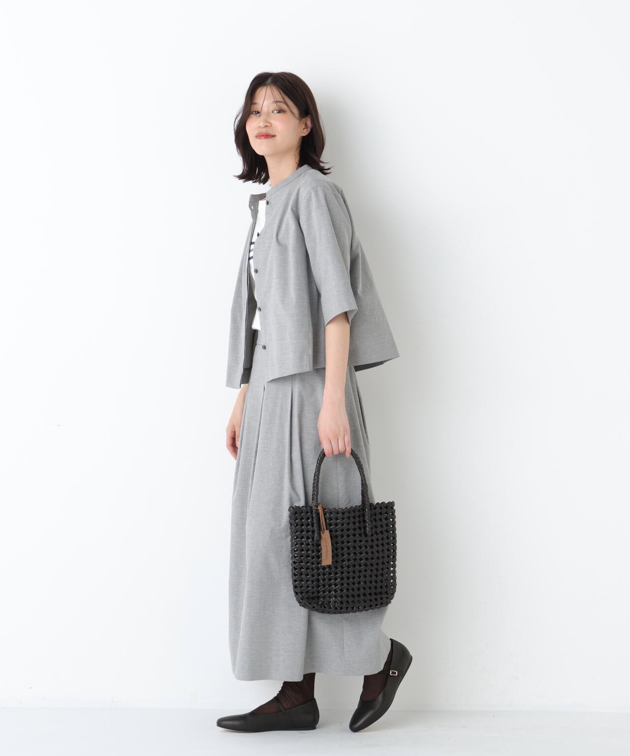 《リネン混/ 洗える》ストレッチタンブラーセットアップ