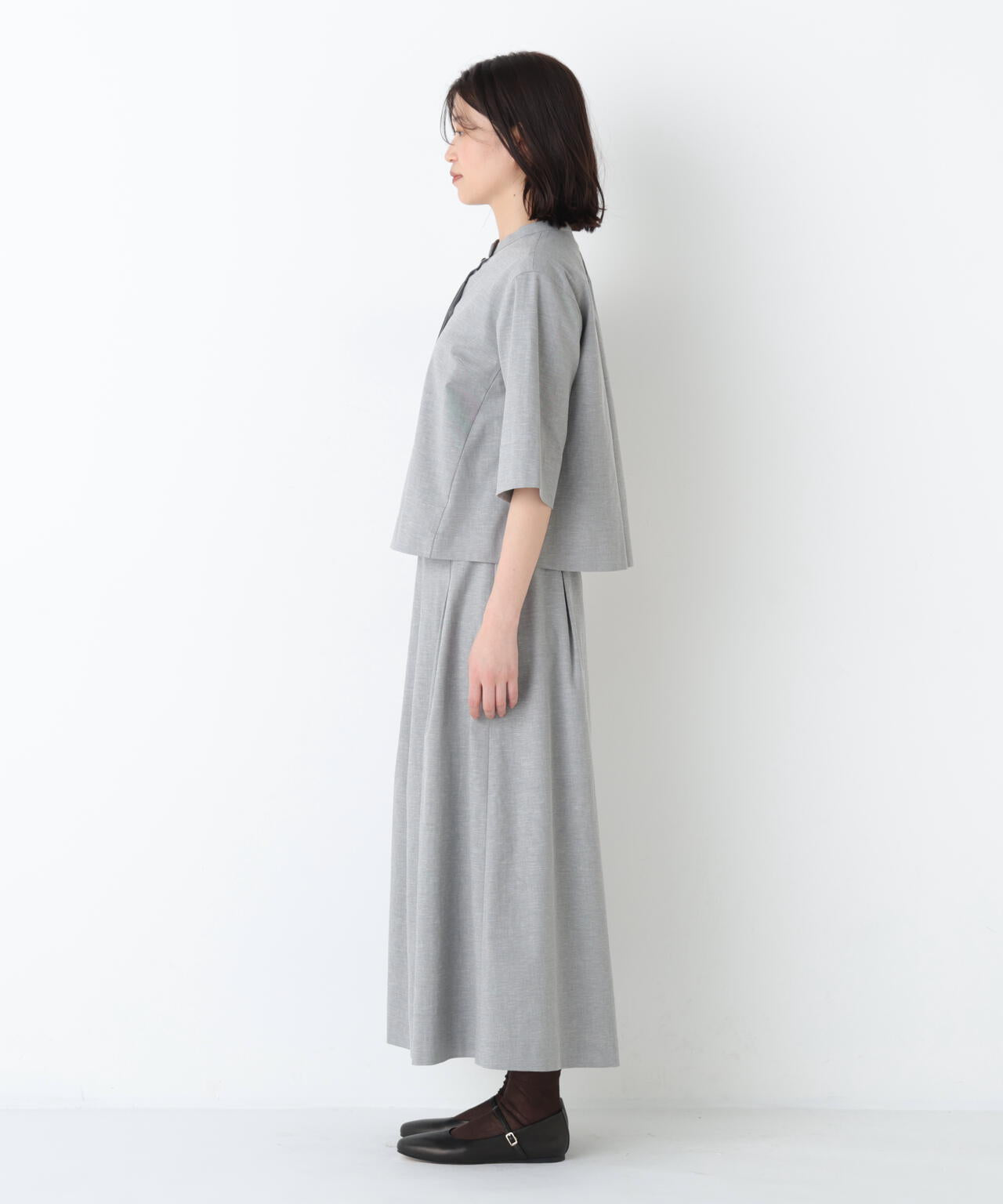 《リネン混/ 洗える》ストレッチタンブラーセットアップ