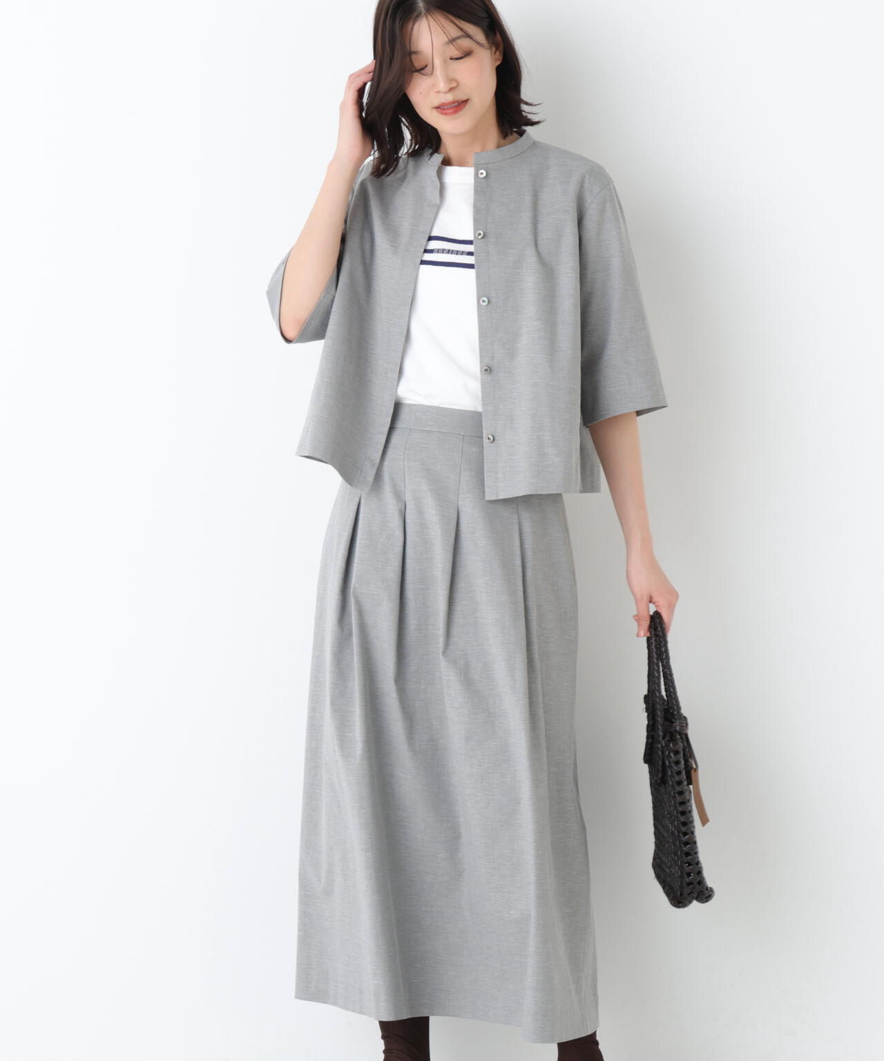 《リネン混/ 洗える》ストレッチタンブラーセットアップ