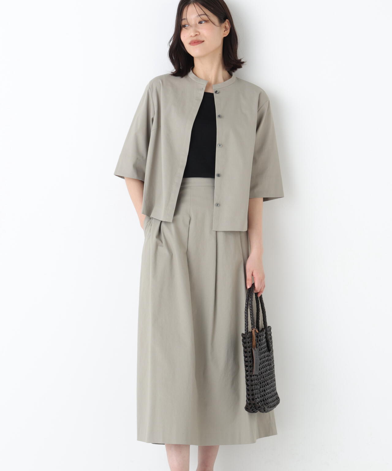 《リネン混/ 洗える》ストレッチタンブラーセットアップ