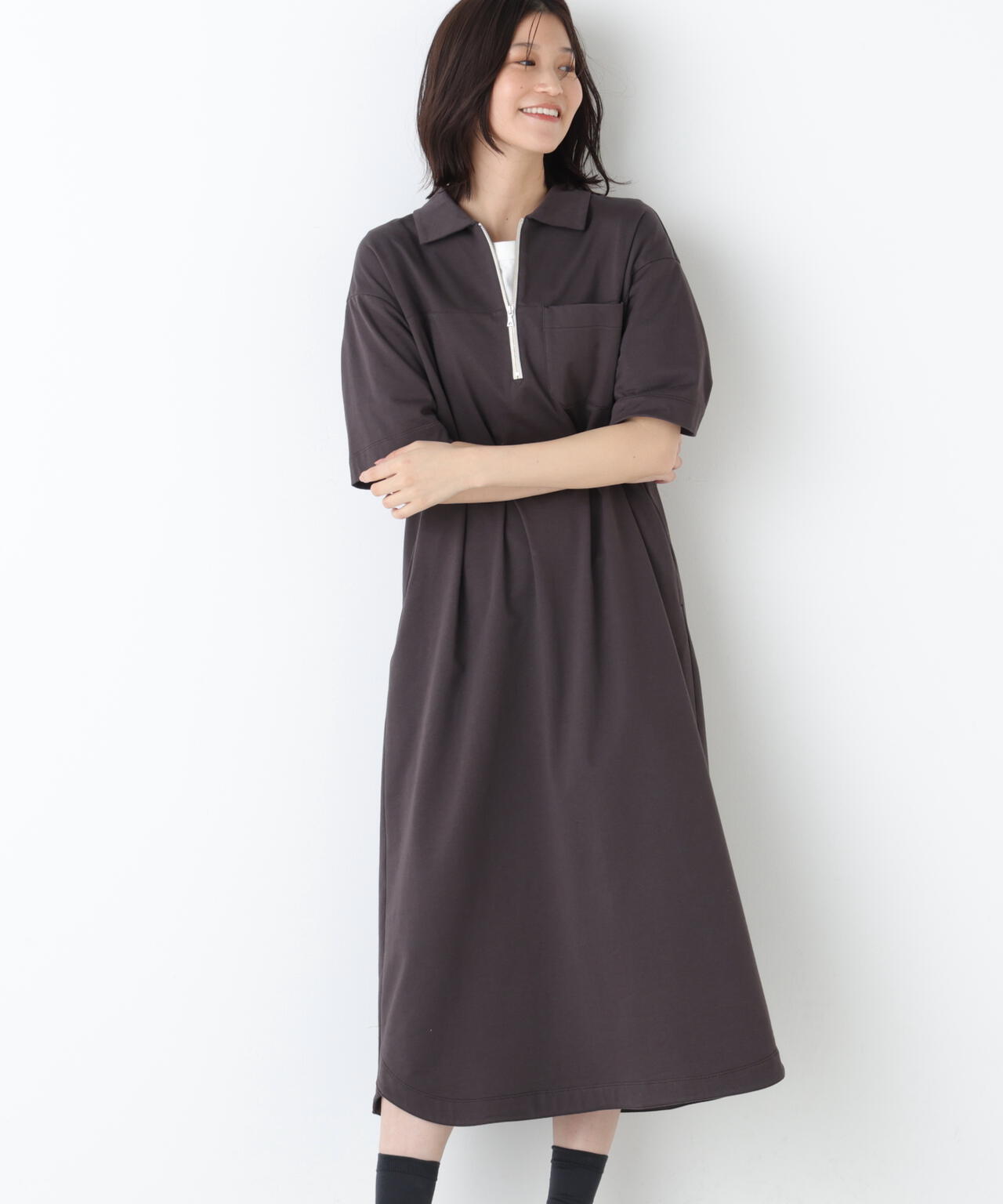 ハーフジップカットソーワンピース