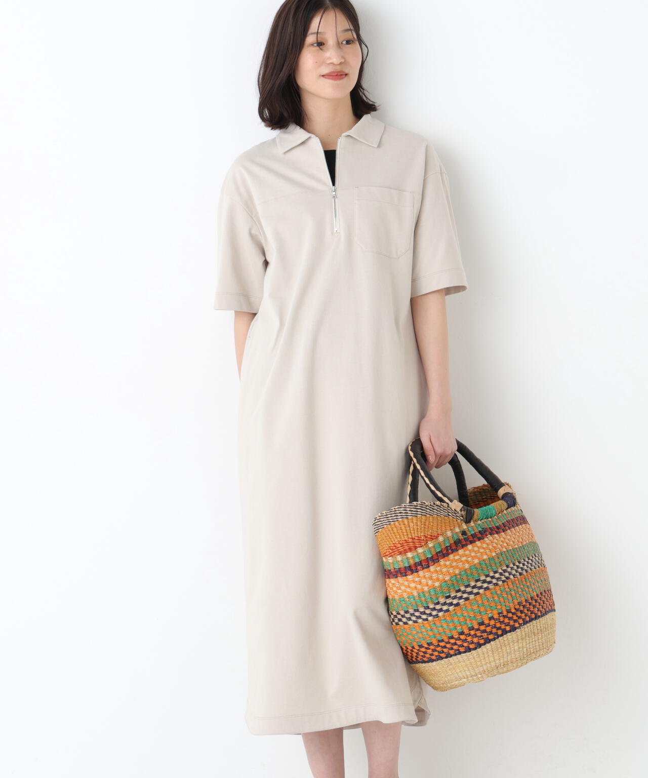 ハーフジップカットソーワンピース