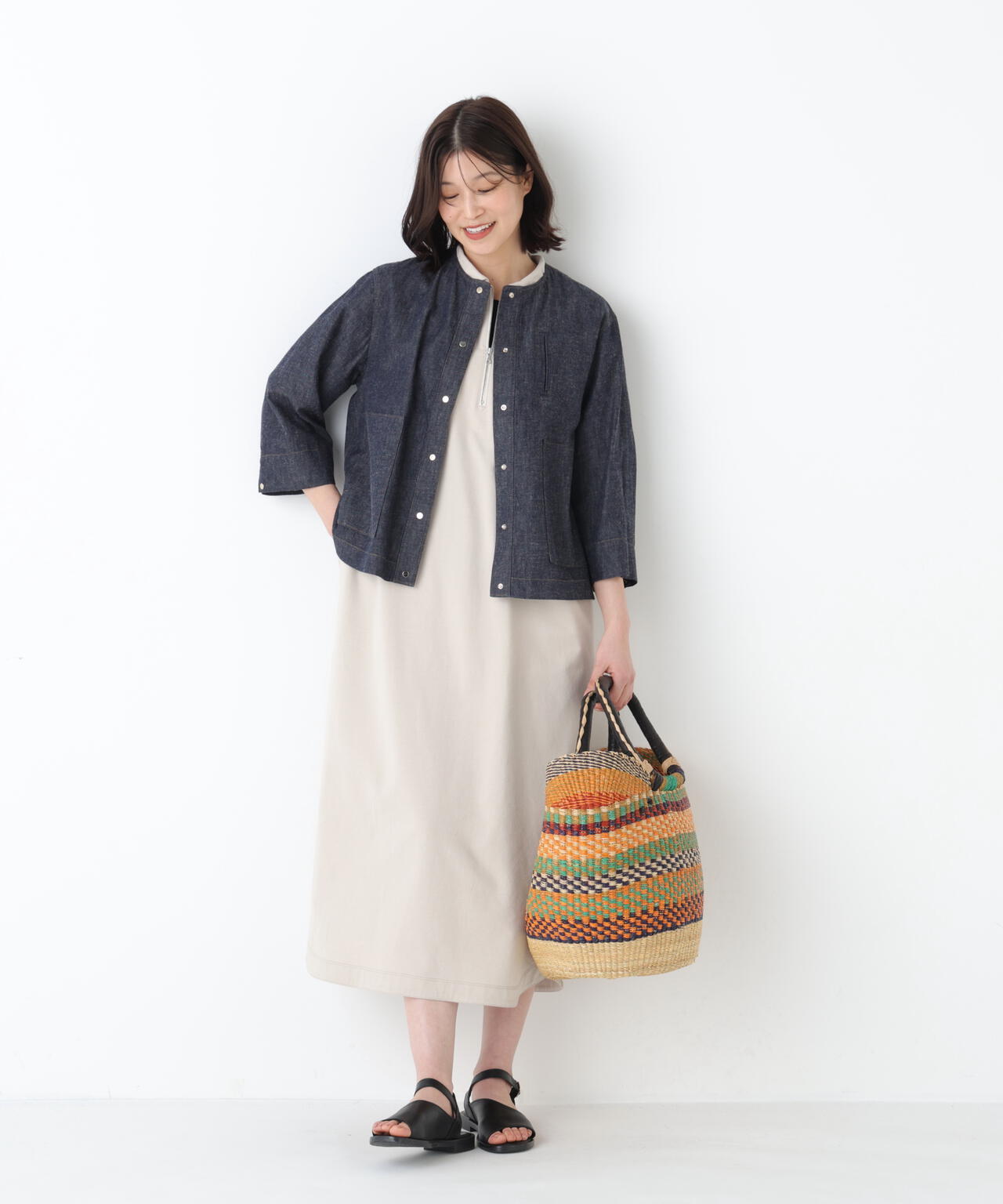 ハーフジップカットソーワンピース