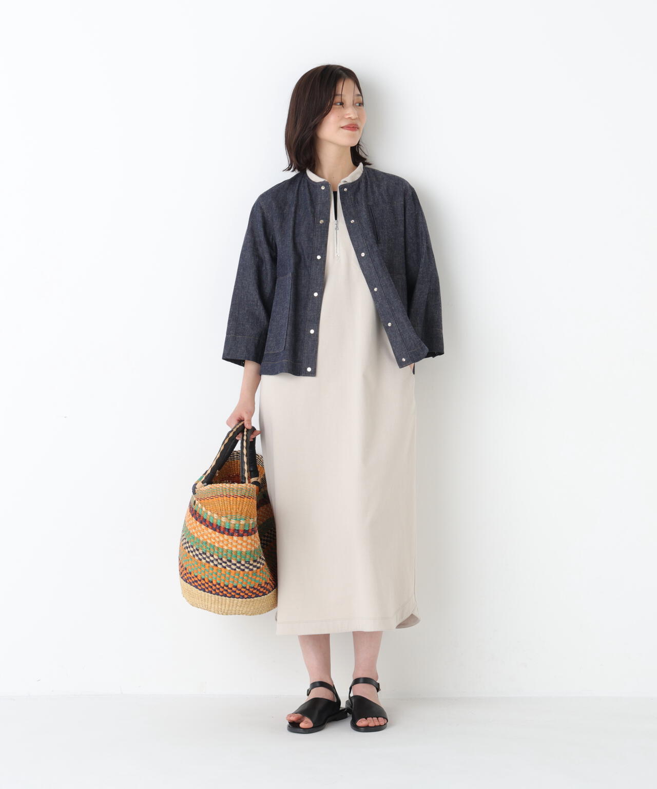 ハーフジップカットソーワンピース