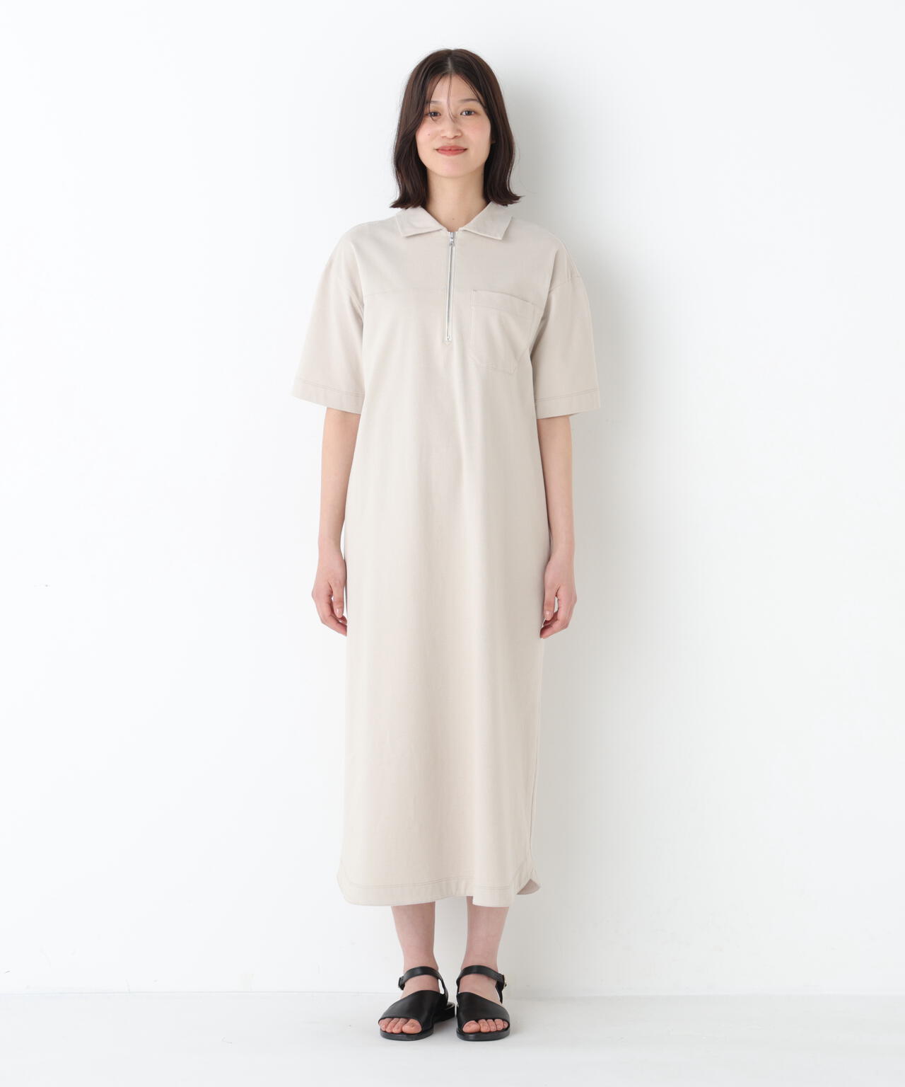 ハーフジップカットソーワンピース