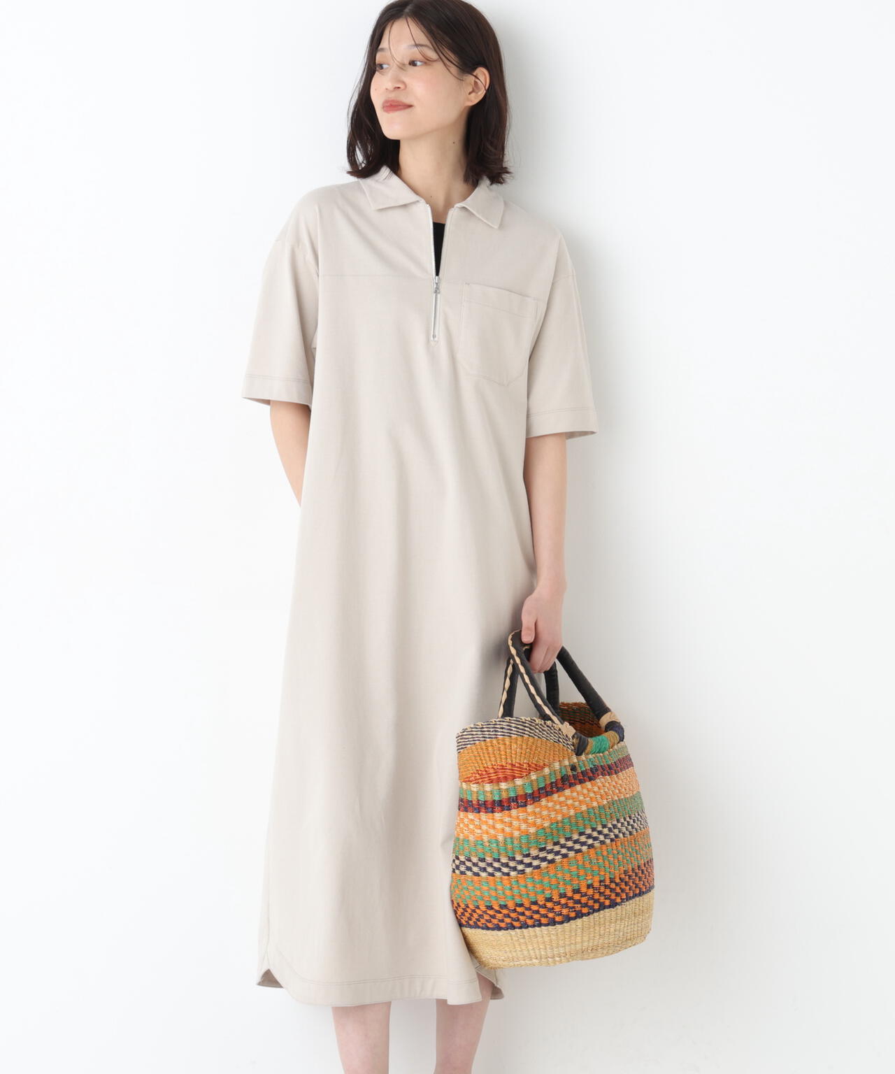 ハーフジップカットソーワンピース