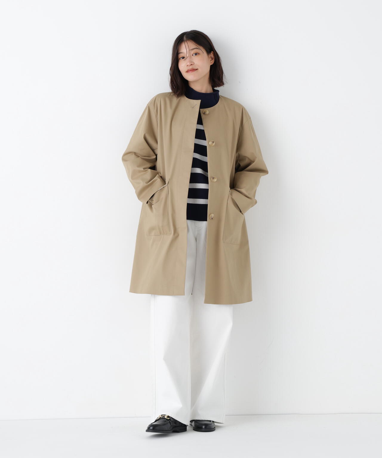 ライナー付きフラップノーカラーコート