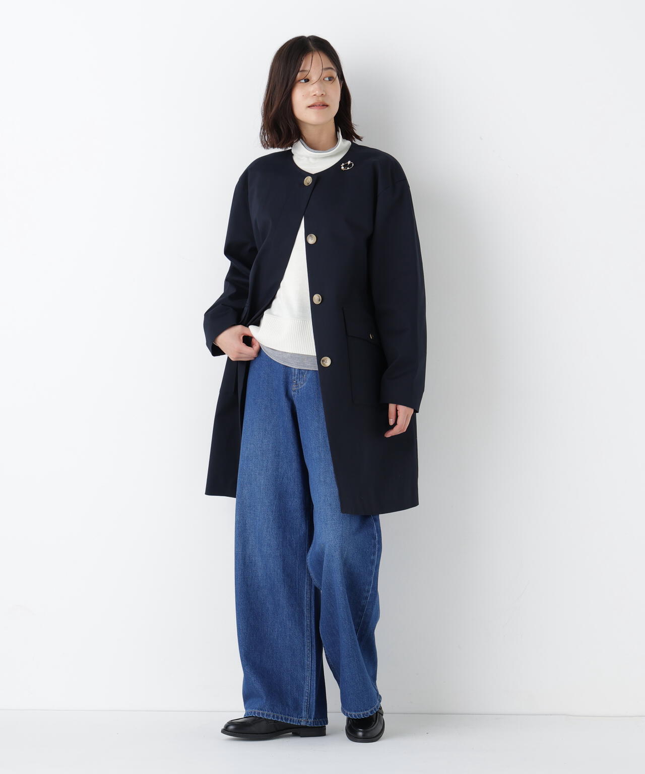 ライナー付きフラップノーカラーコート