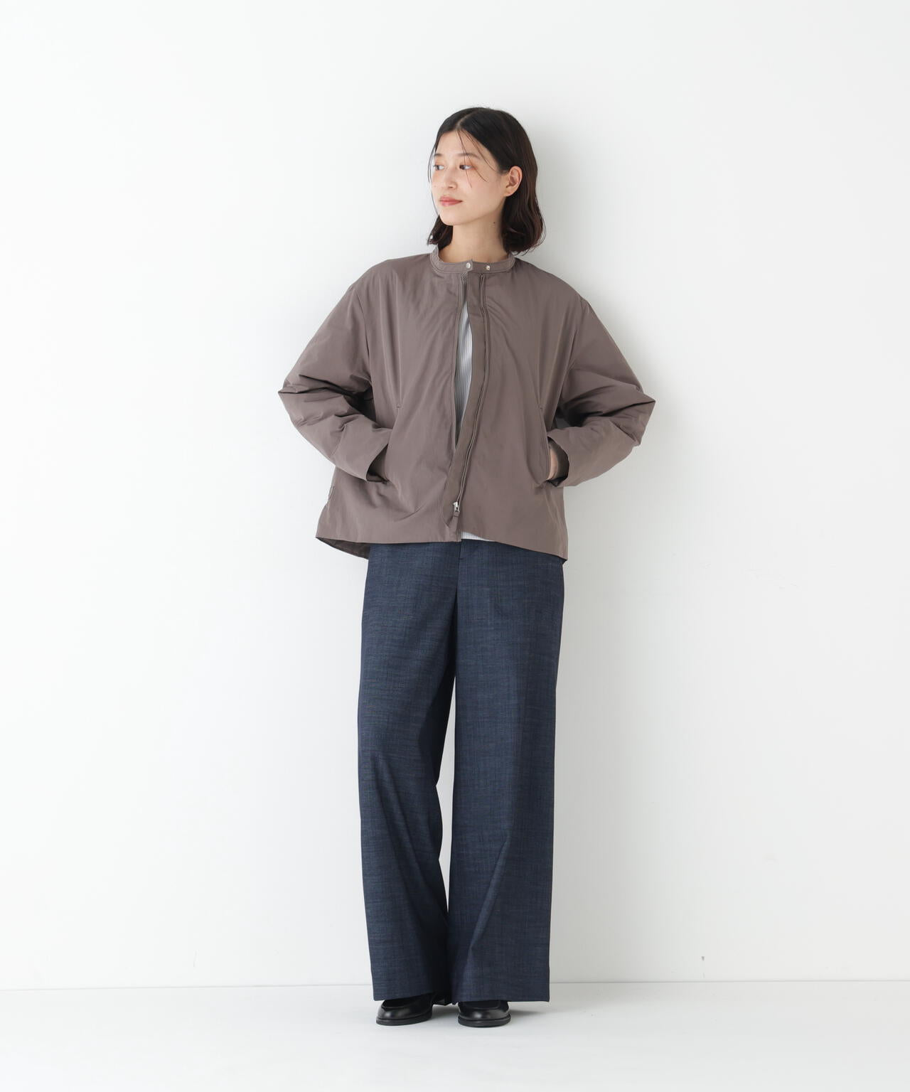 ≪弱撥水素材≫中綿入りタフタショートブルゾン