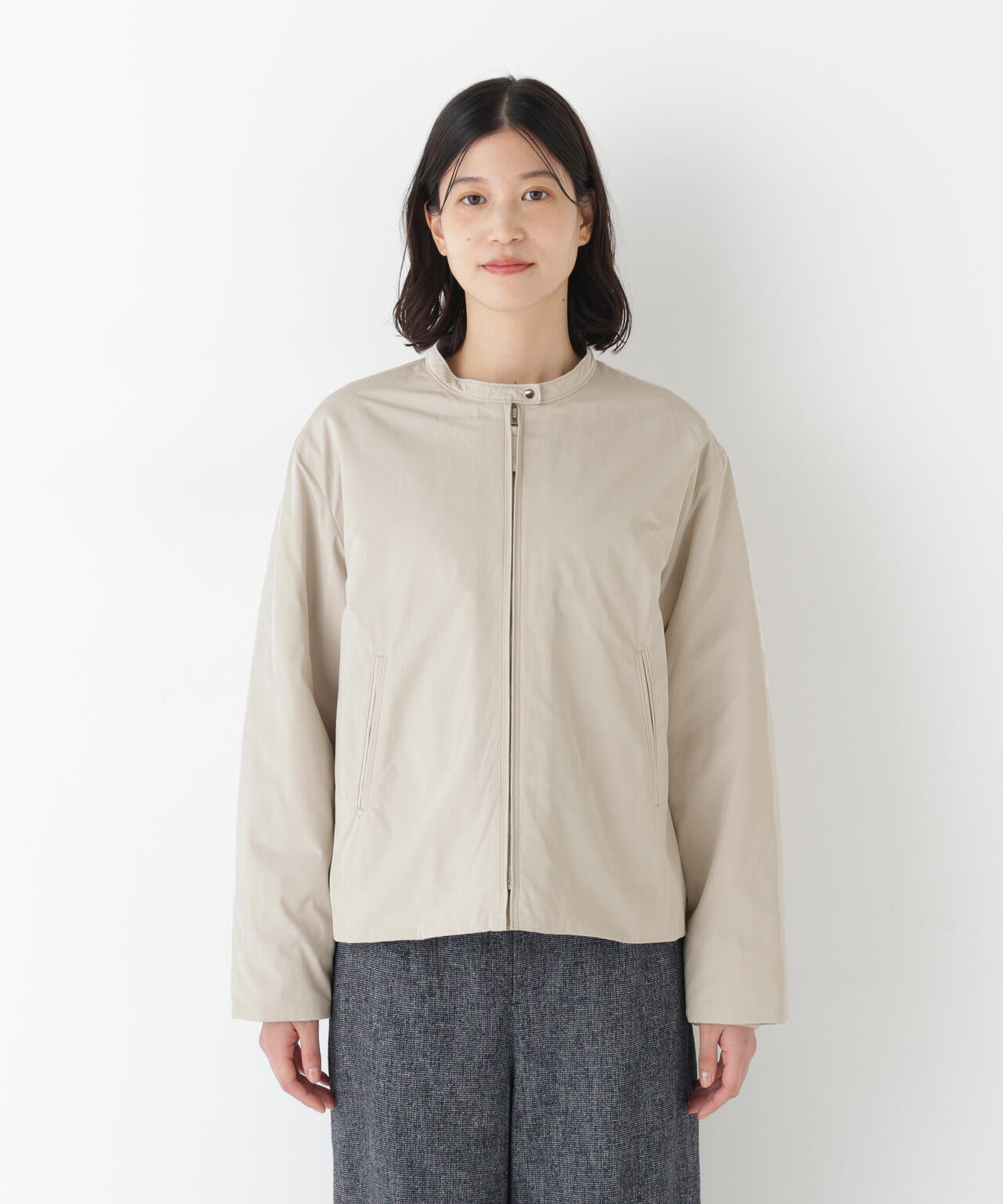 ≪弱撥水素材≫中綿入りタフタショートブルゾン