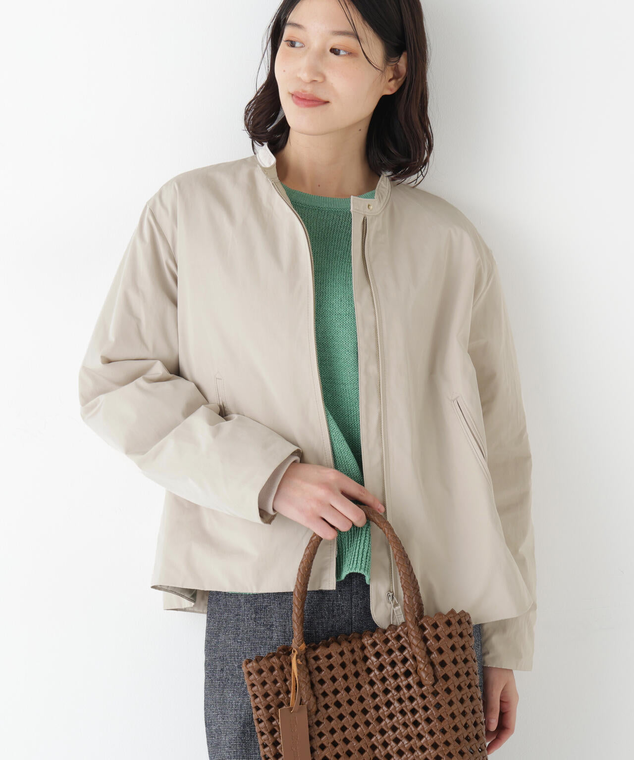 ≪弱撥水素材≫中綿入りタフタショートブルゾン