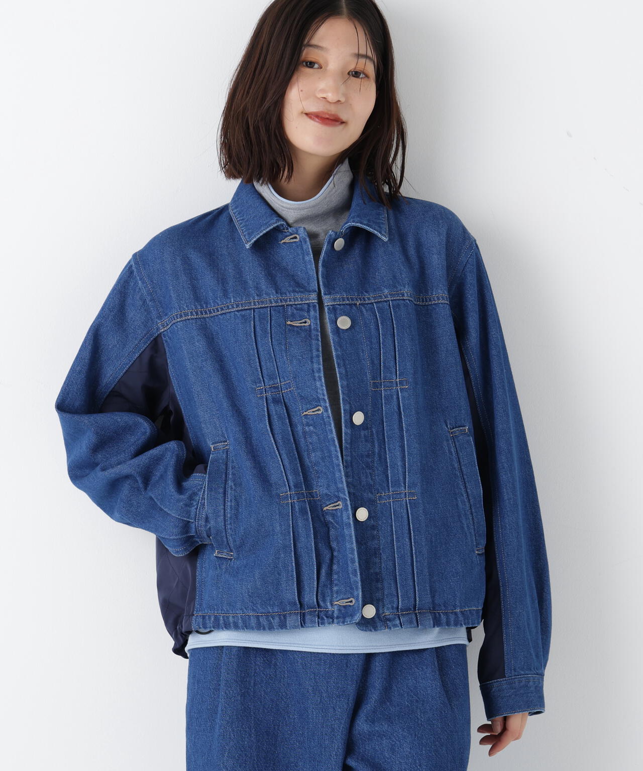 《洗える》ソフトデニムドッキングブルゾン
