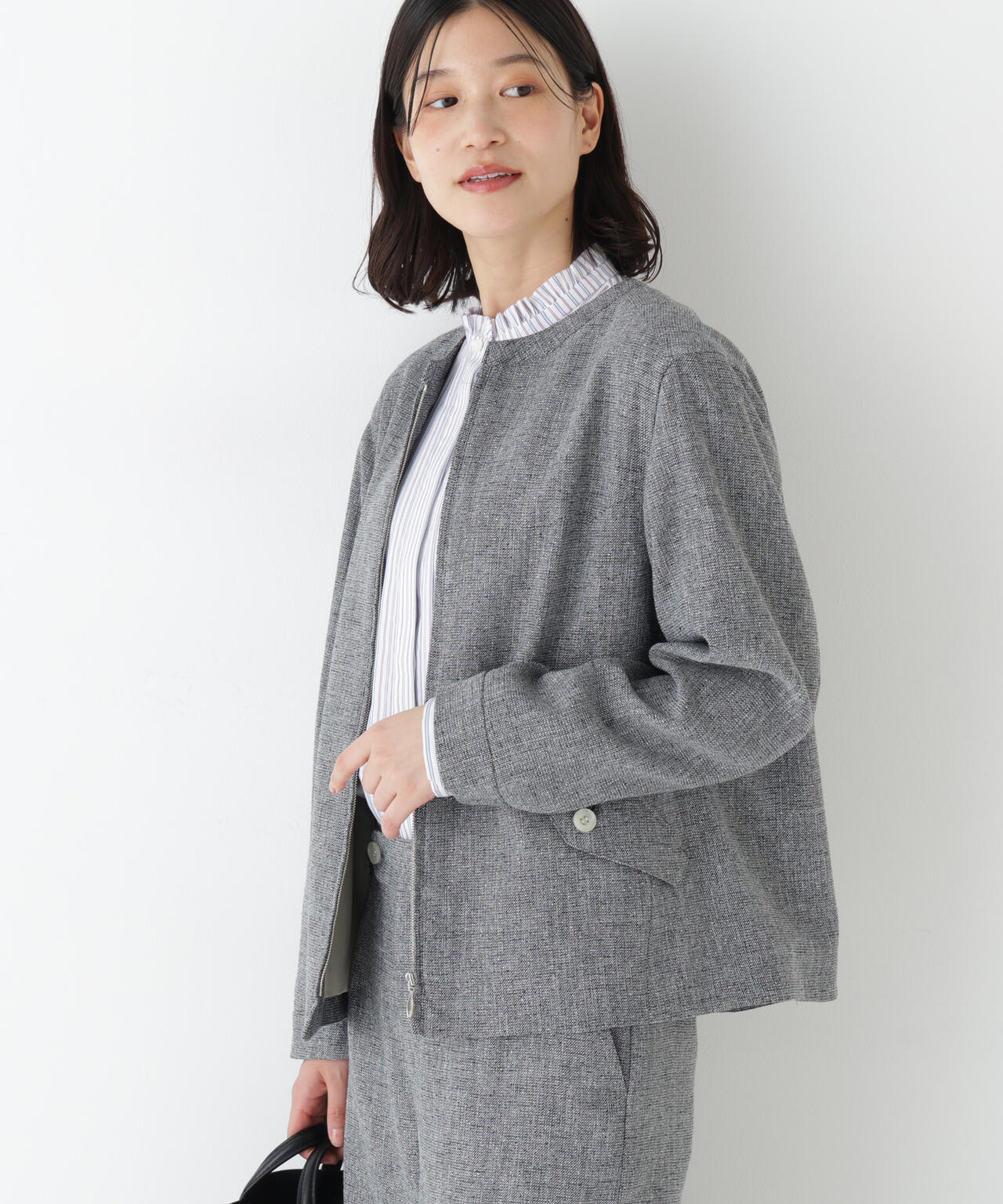 ≪セットアップ可≫リングツィードノーカラーブルゾン