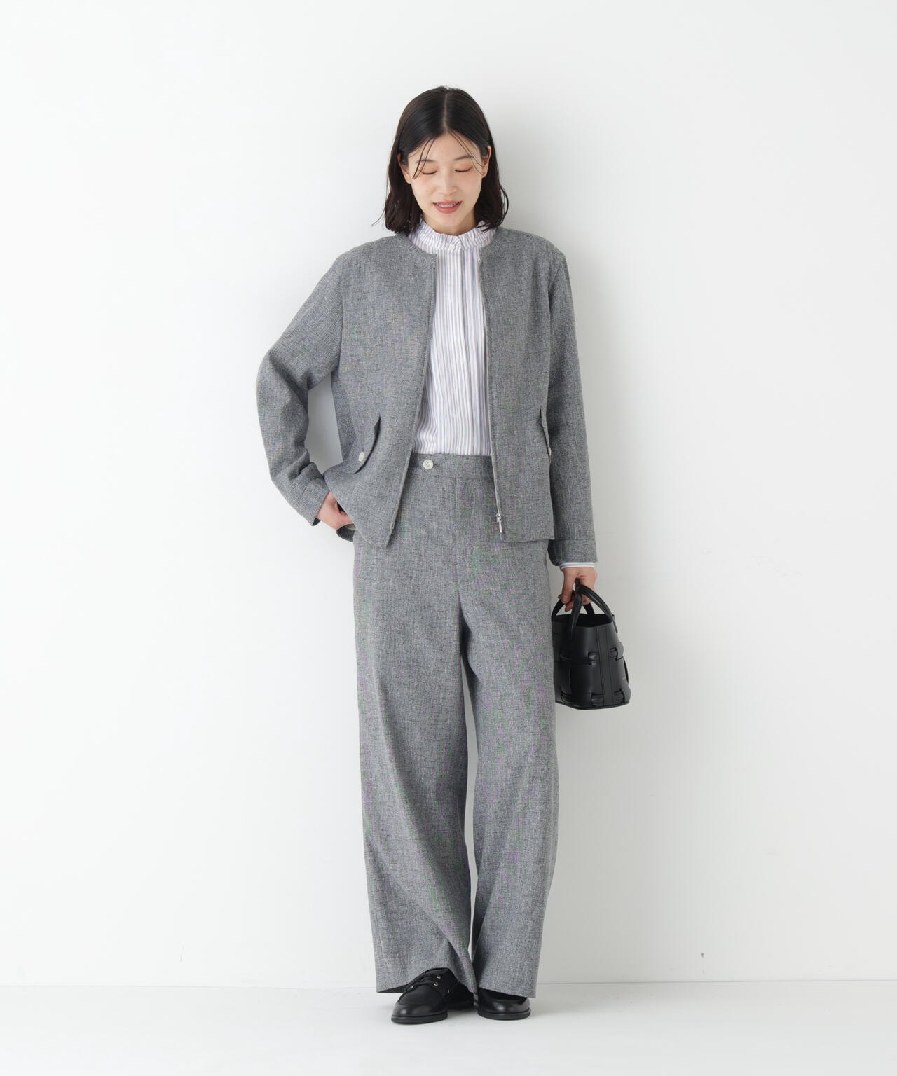 ≪セットアップ可≫リングツィードノーカラーブルゾン