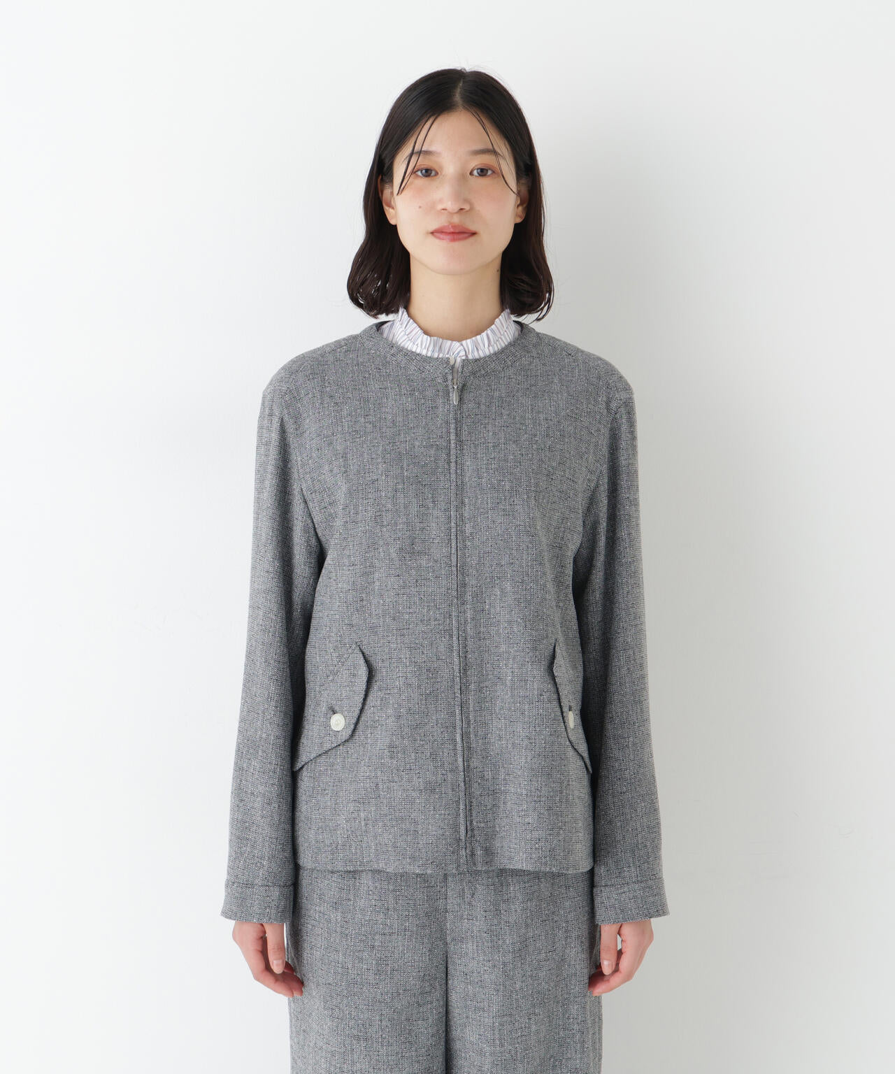 ≪セットアップ可≫リングツィードノーカラーブルゾン