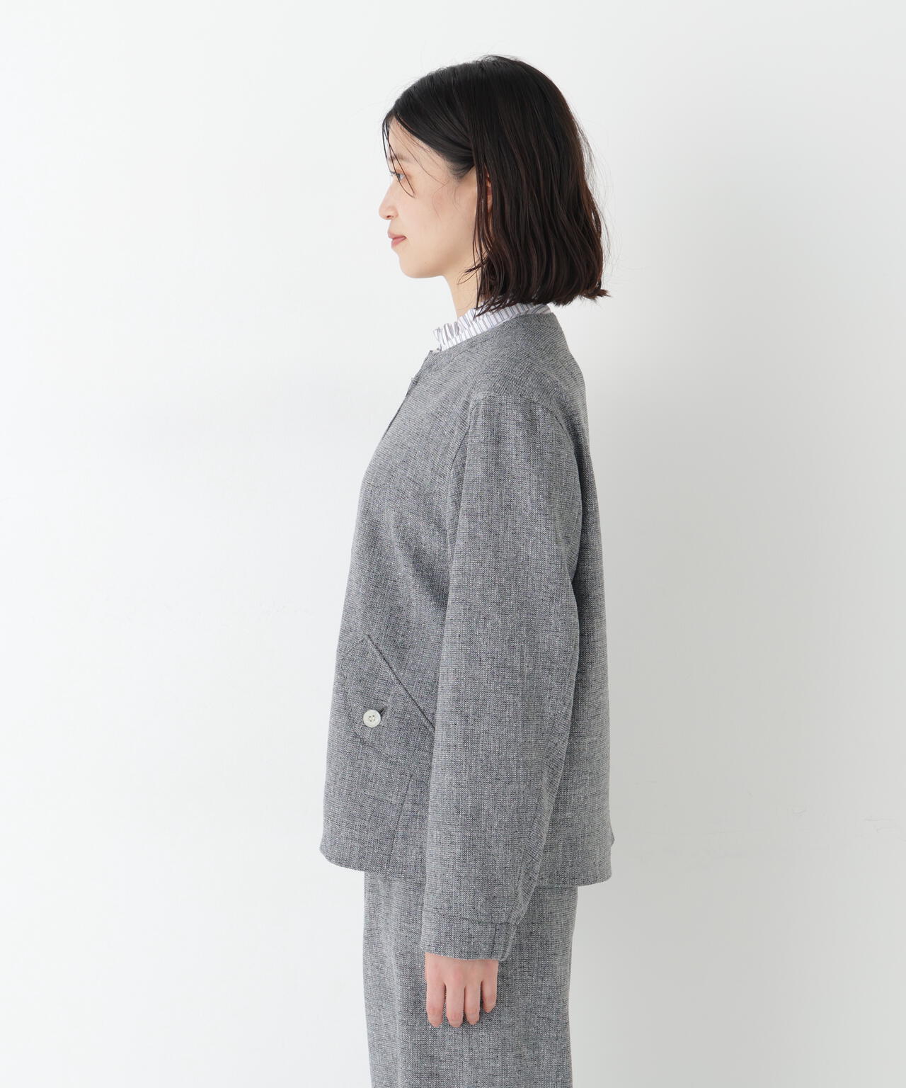 ≪セットアップ可≫リングツィードノーカラーブルゾン