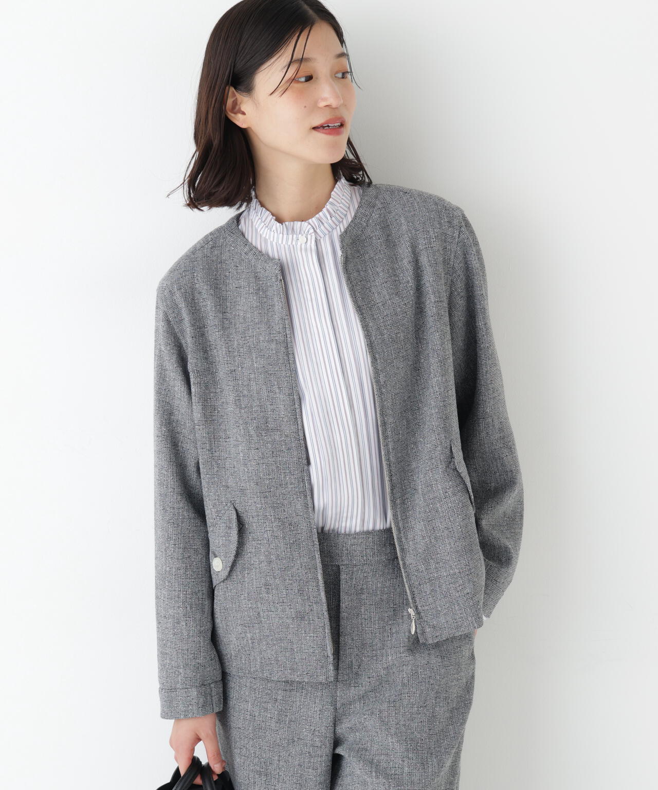 ≪セットアップ可≫リングツィードノーカラーブルゾン