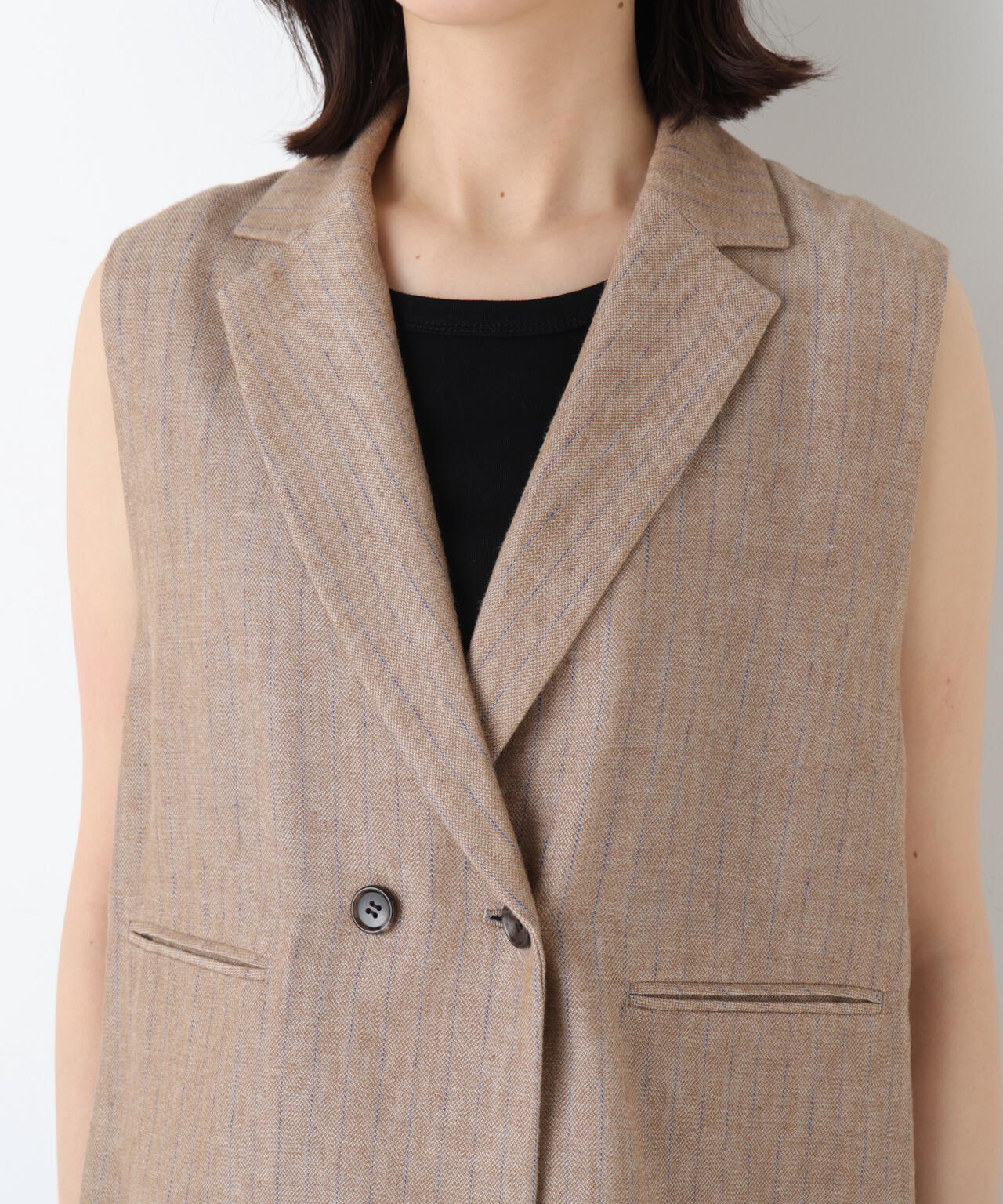 《定番素材 / 洗える》ドライタッチリネン混ショートジレ