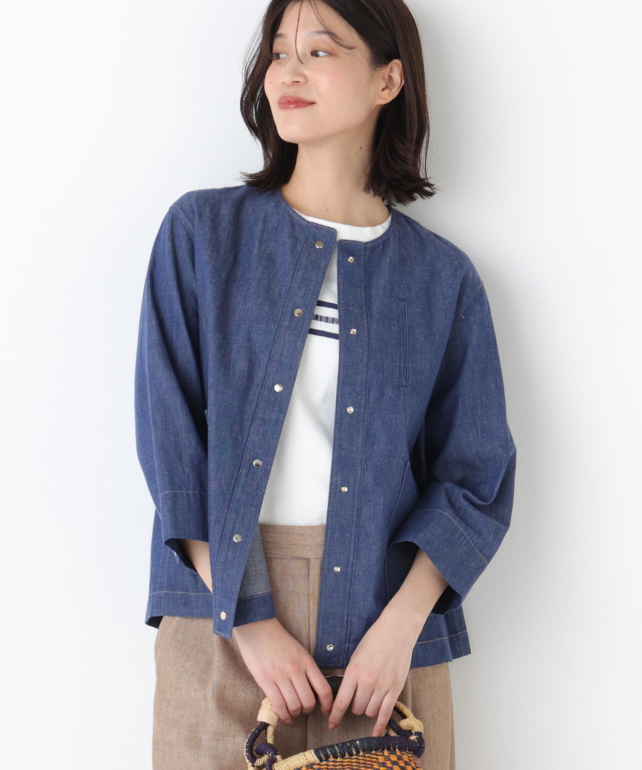 《洗える》綿麻ライトオンスデニムブルゾン