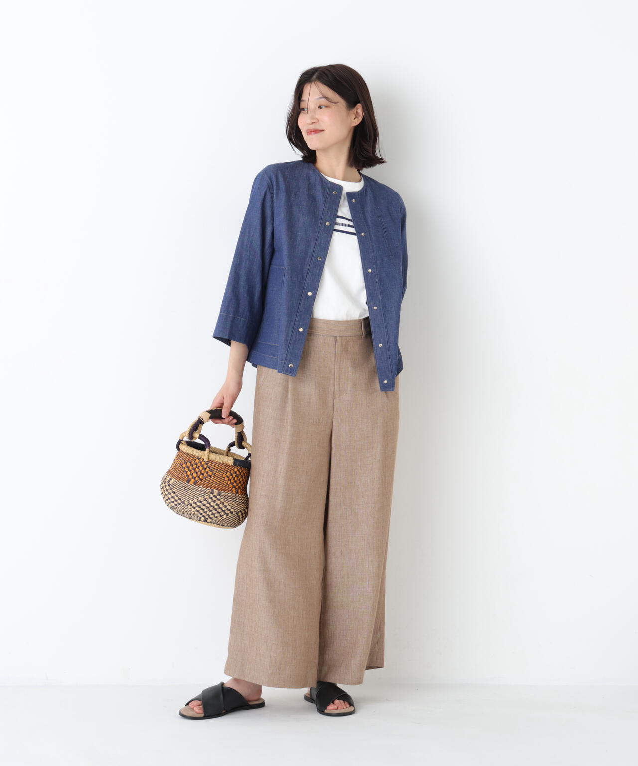 《洗える》綿麻ライトオンスデニムブルゾン