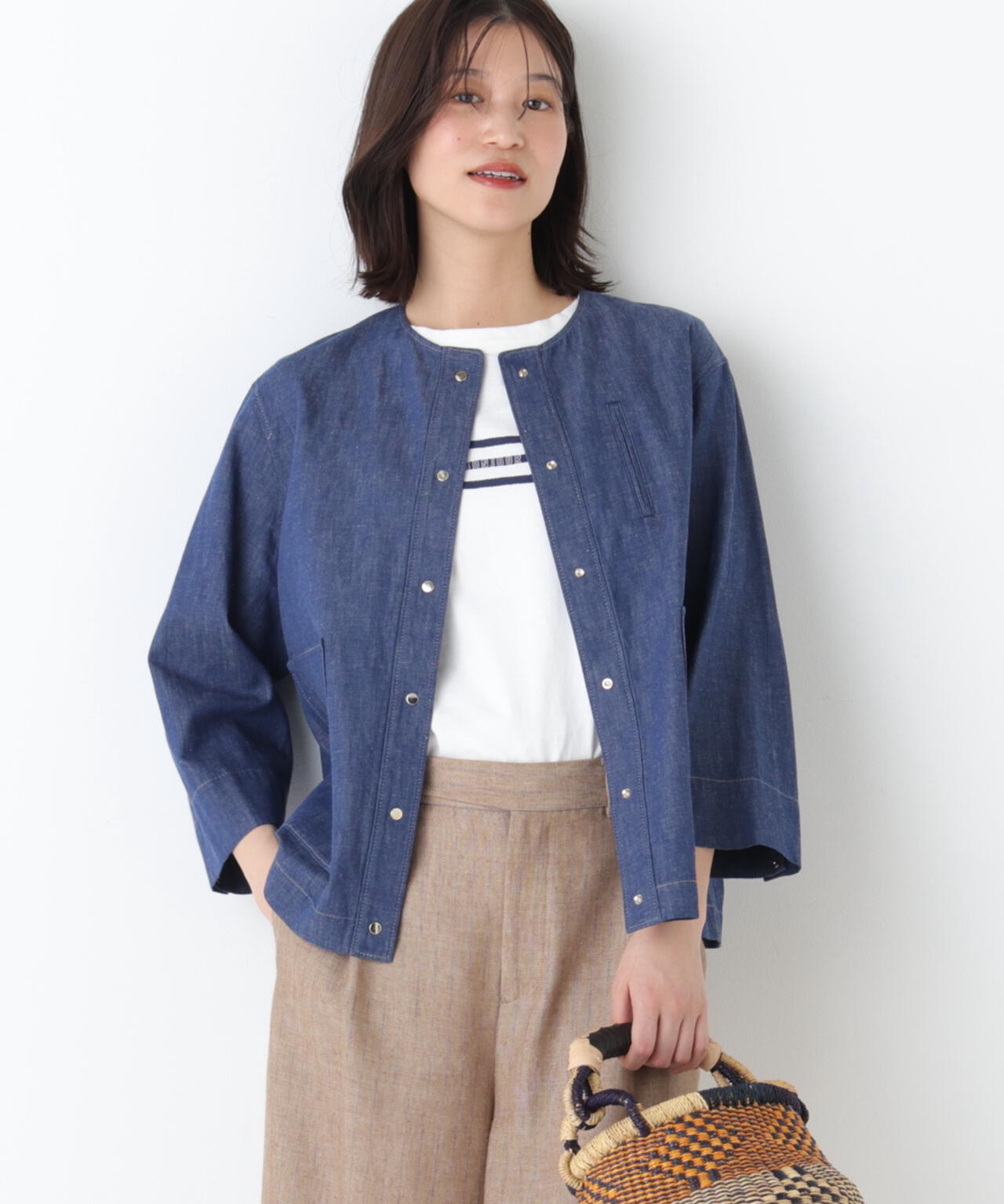 《洗える》綿麻ライトオンスデニムブルゾン