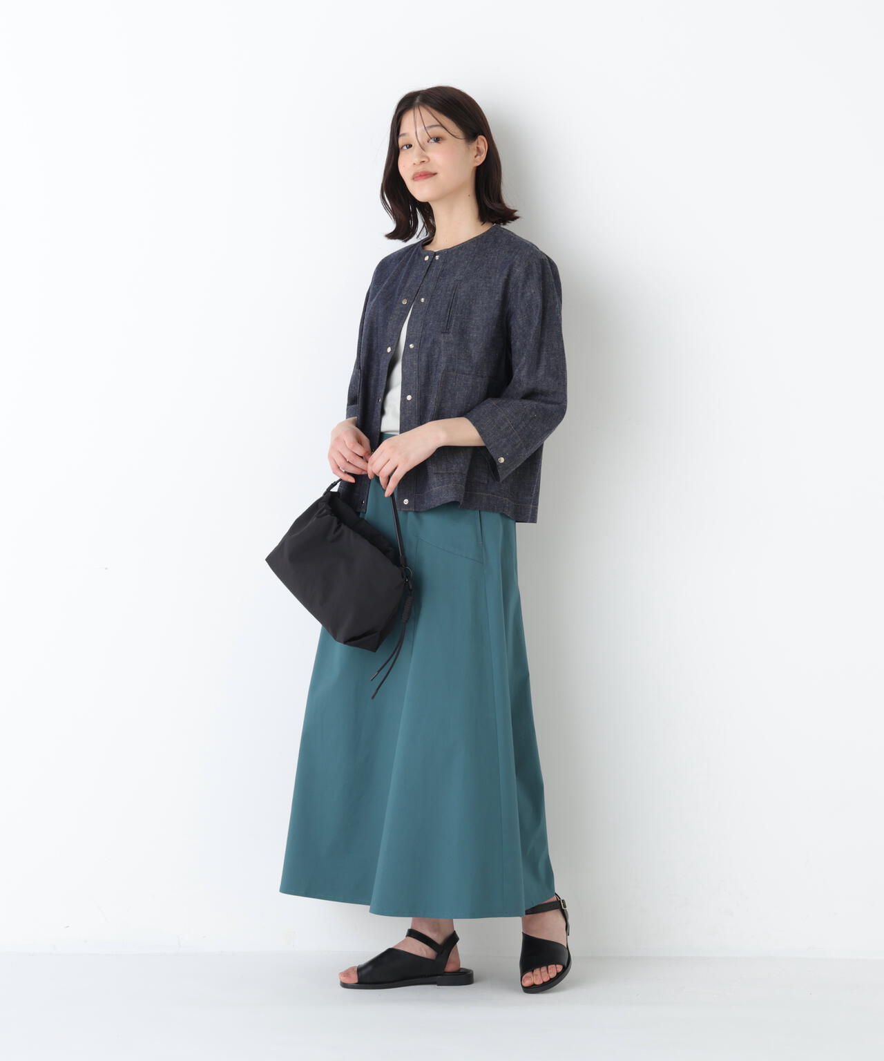 《洗える》綿麻ライトオンスデニムブルゾン