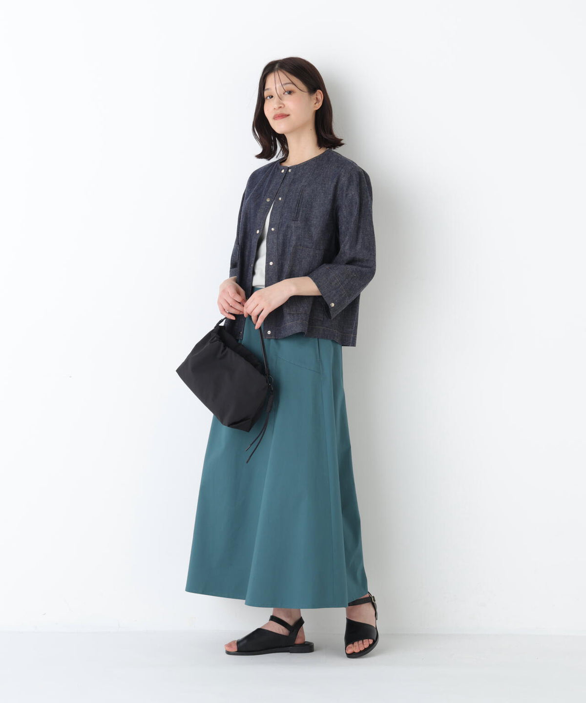 《洗える》綿麻ライトオンスデニムブルゾン