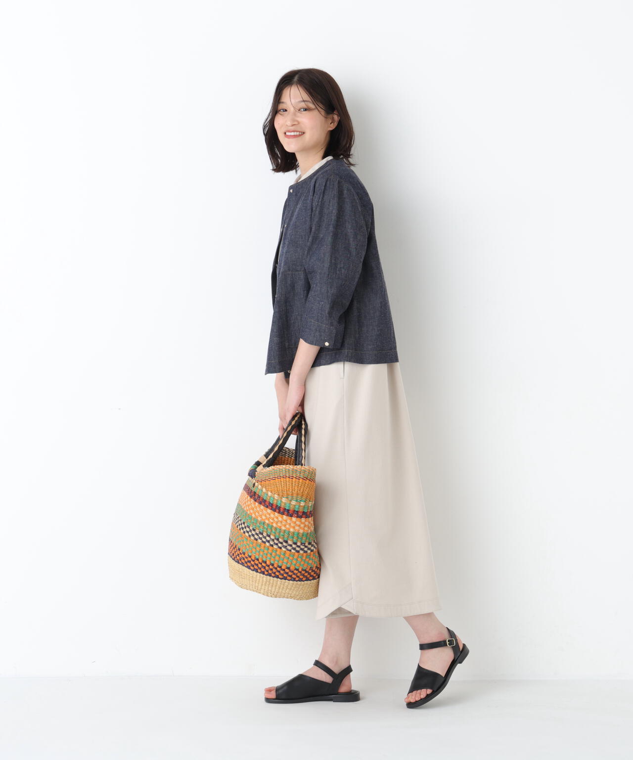 《洗える》綿麻ライトオンスデニムブルゾン