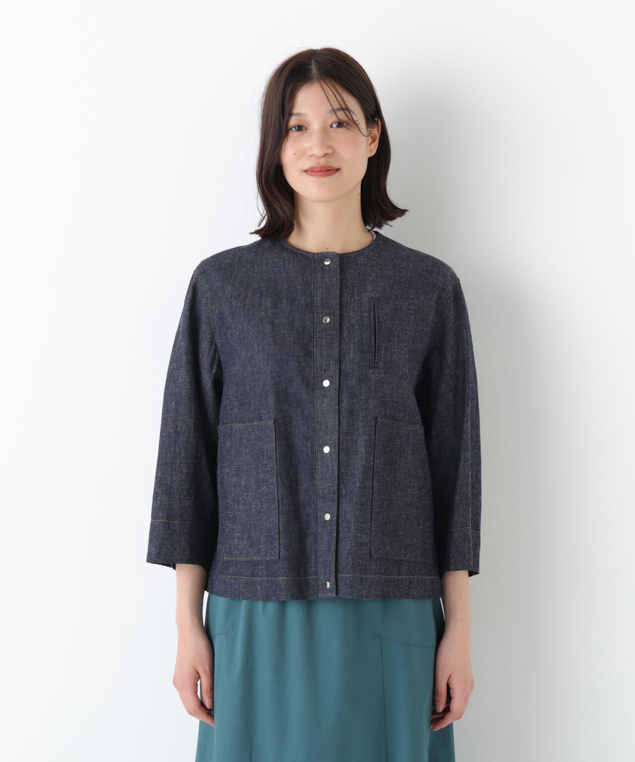 《洗える》綿麻ライトオンスデニムブルゾン