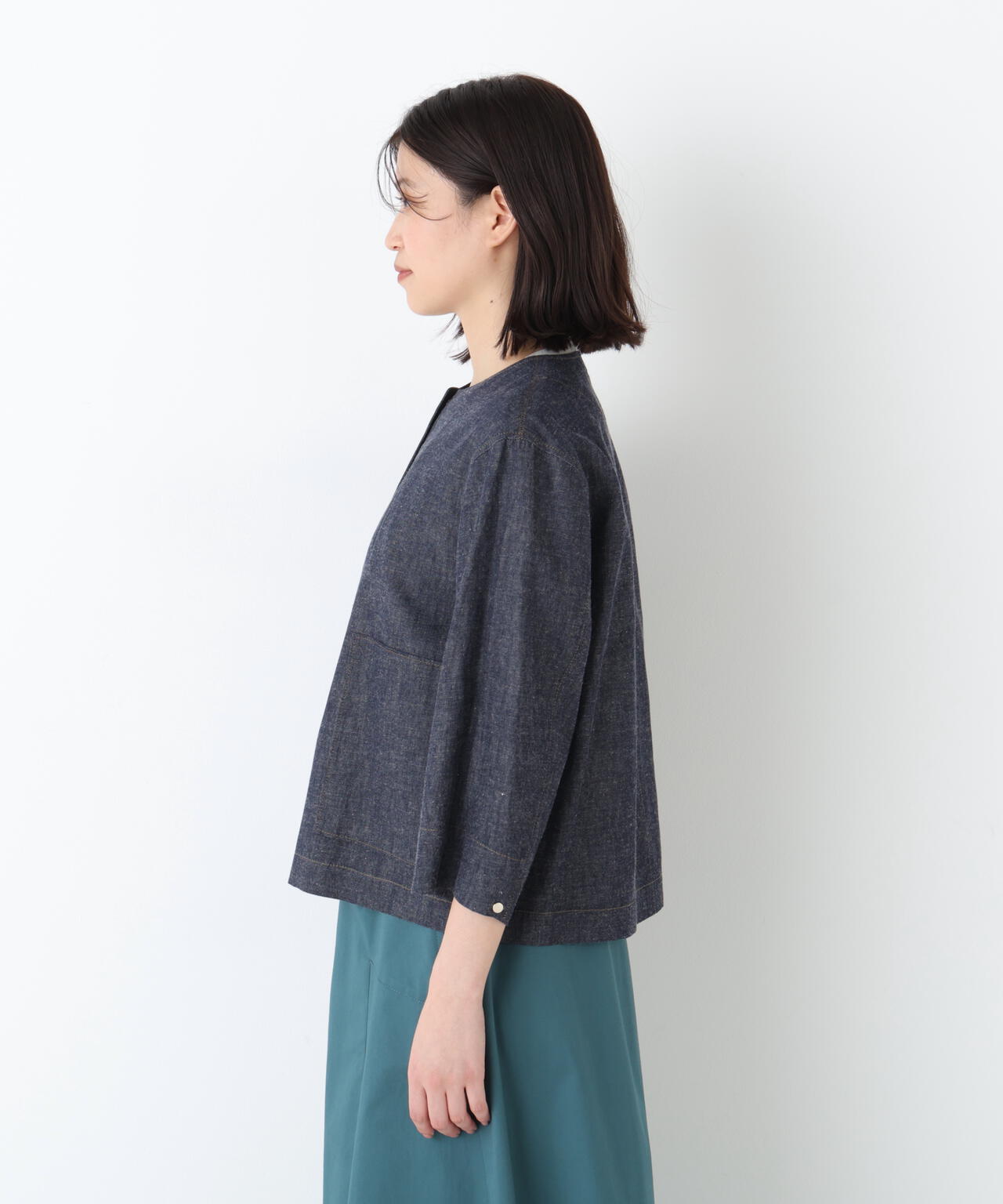 《洗える》綿麻ライトオンスデニムブルゾン