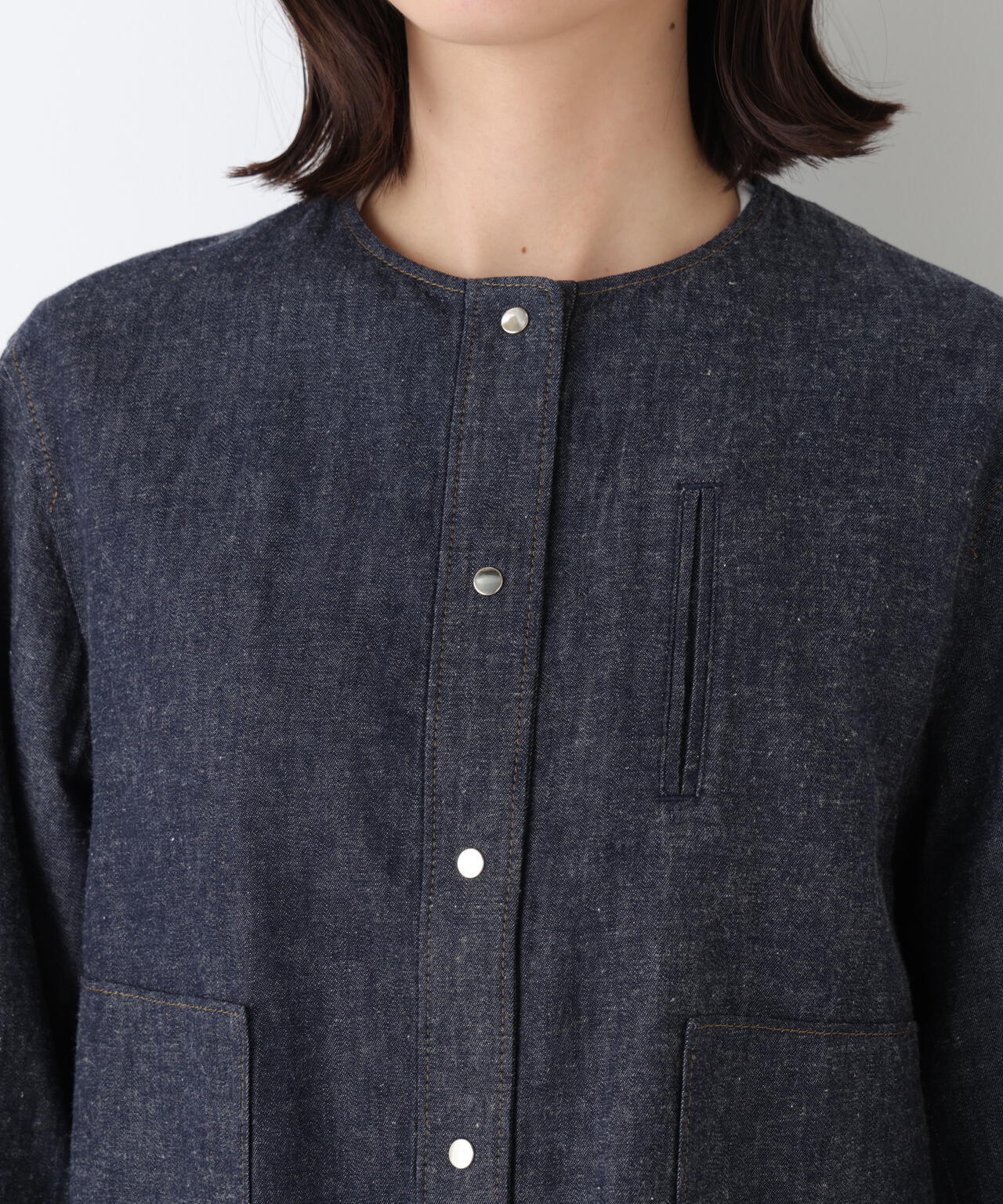 《洗える》綿麻ライトオンスデニムブルゾン