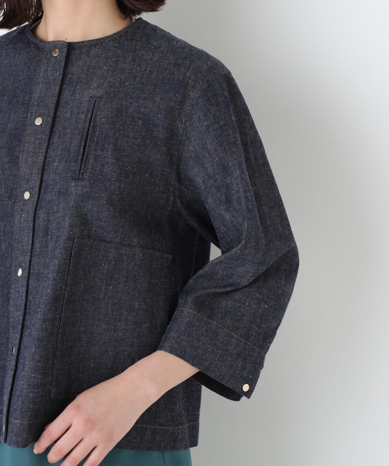 《洗える》綿麻ライトオンスデニムブルゾン