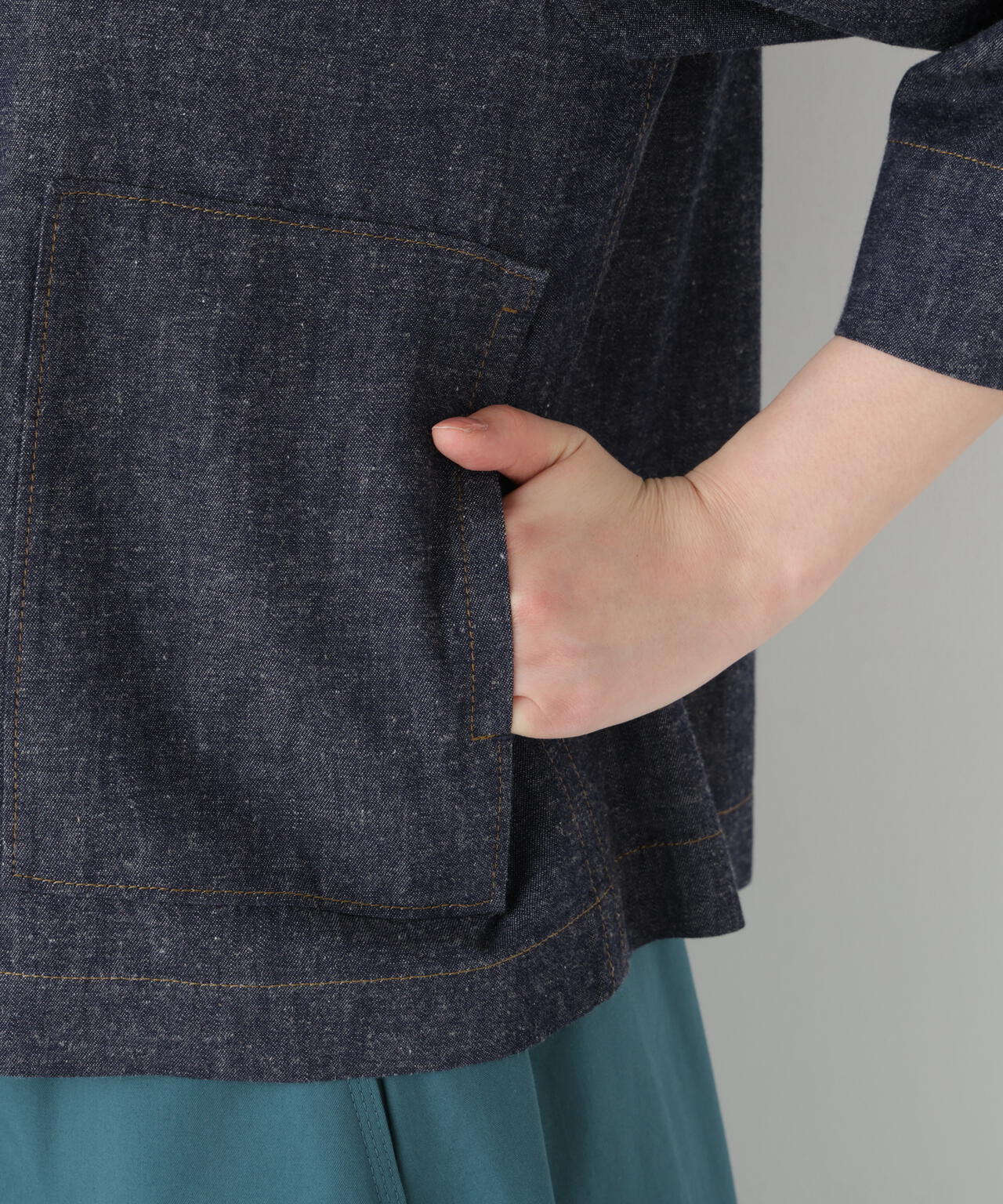 《洗える》綿麻ライトオンスデニムブルゾン