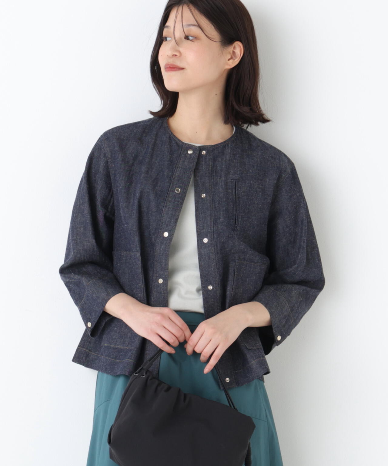 《洗える》綿麻ライトオンスデニムブルゾン