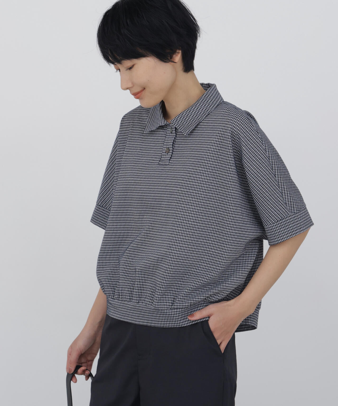 《接触冷感》フィンリーチェック衿付きカットソー