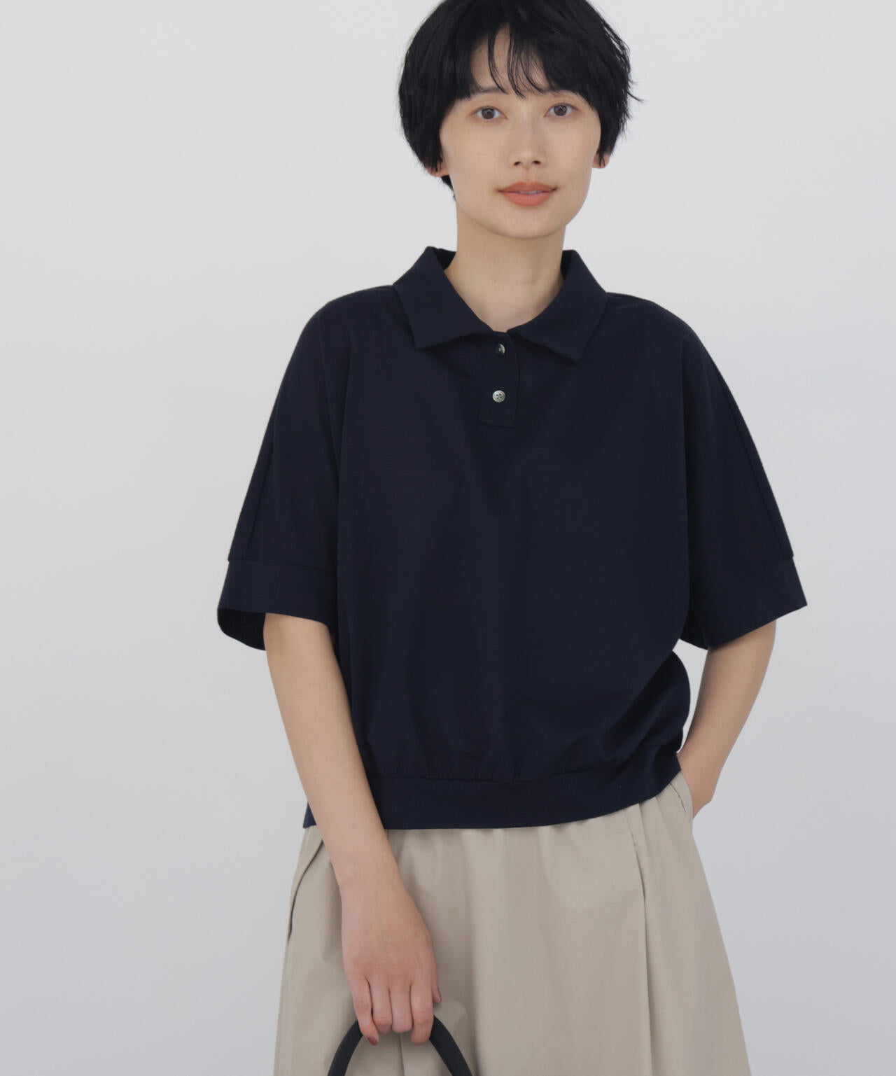 《接触冷感》フィンリーチェック衿付きカットソー