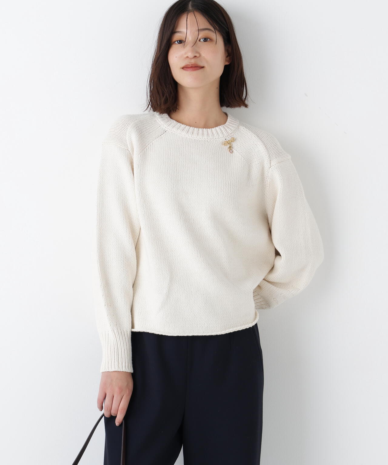 《洗える》コットンミックスローゲージニットプルオーバー