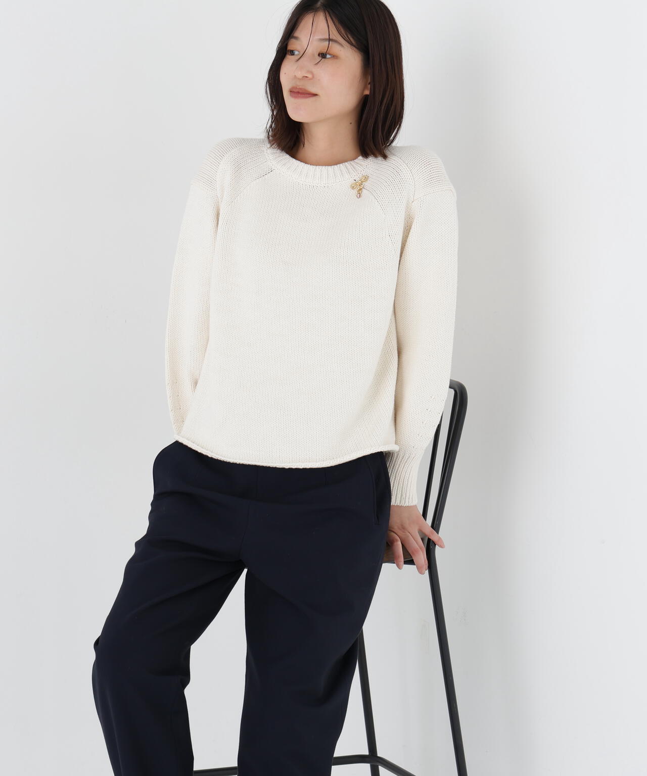 コットンミックスローゲージニットプルオーバー