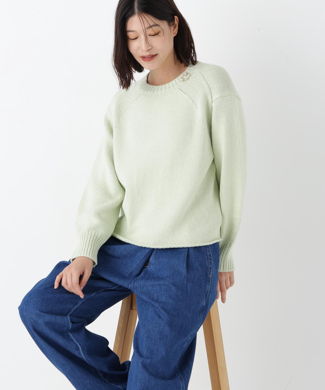 コットンミックスローゲージニットプルオーバー