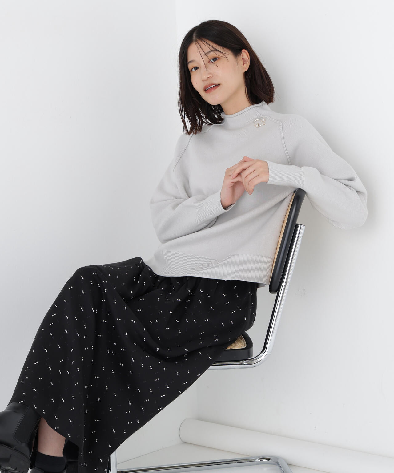 《洗える》コットンジャガードボトルネックPO