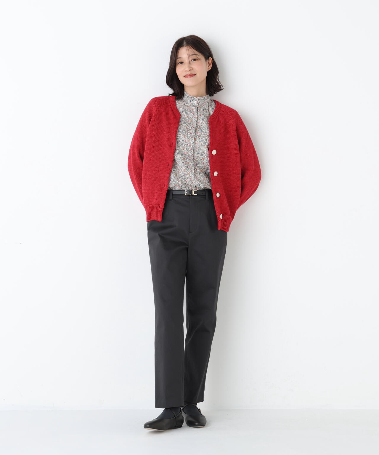 ≪定番 / 洗える≫ギマコットンキーネックニットカーディガン