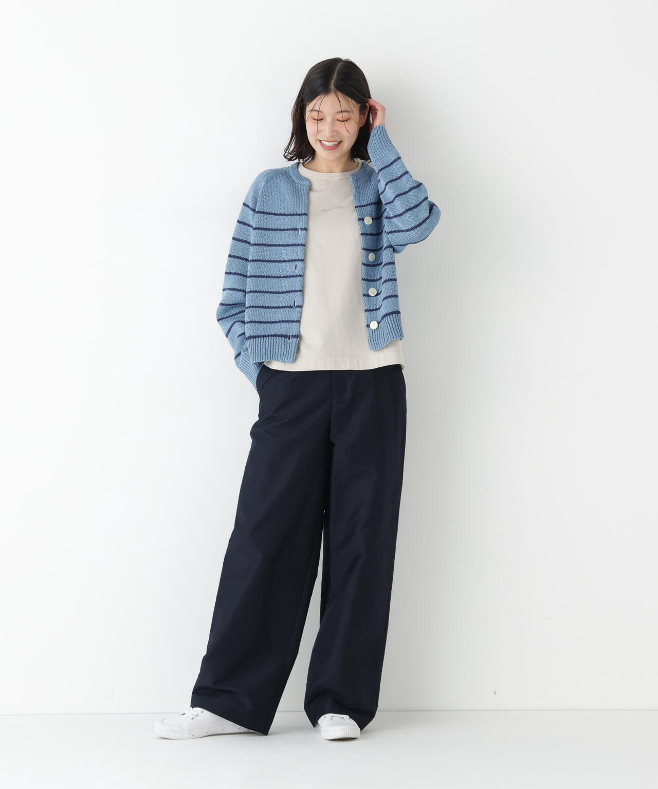 ≪定番 / 洗える≫ギマコットンキーネックニットカーディガン