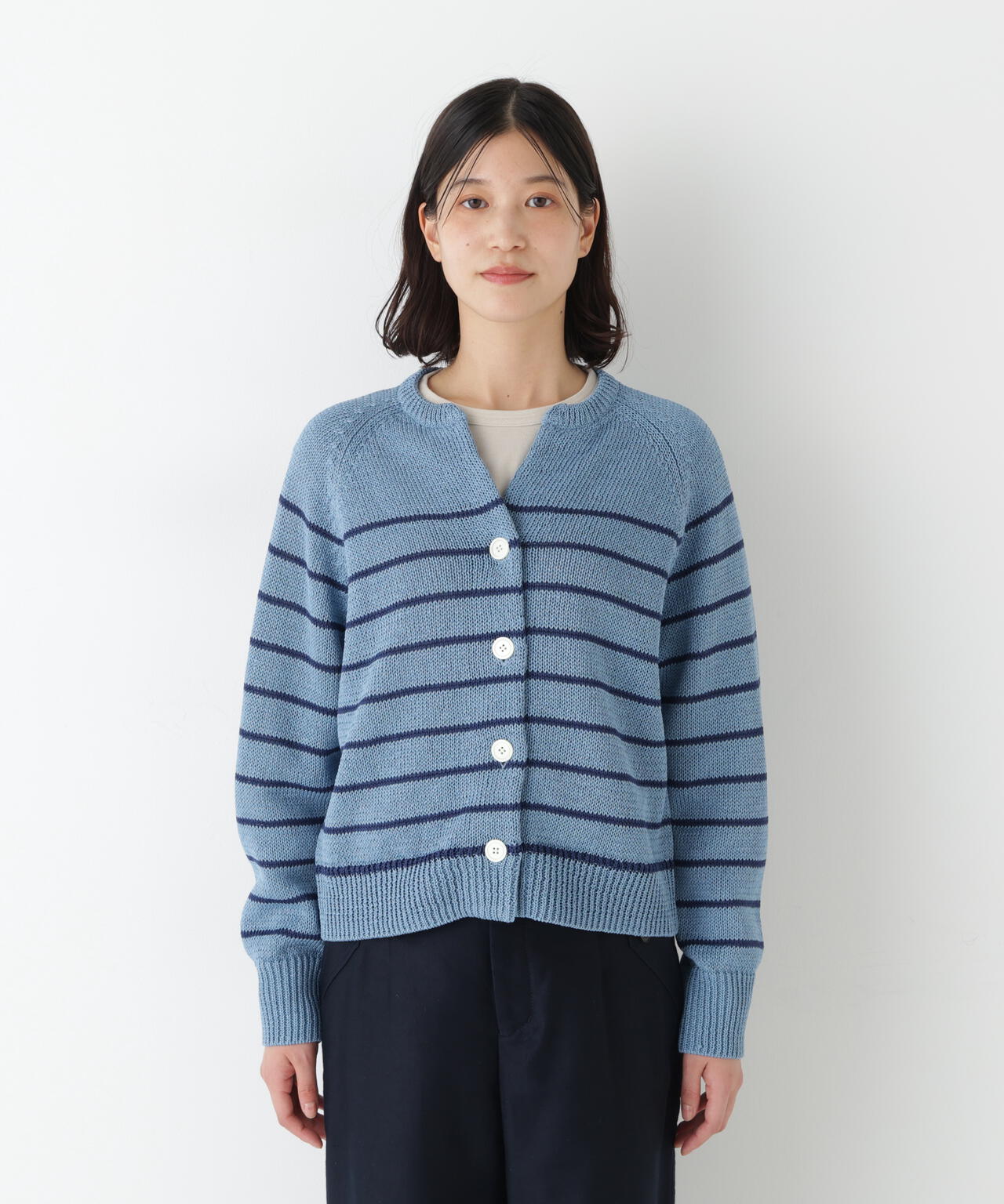 ≪定番 / 洗える≫ギマコットンキーネックニットカーディガン