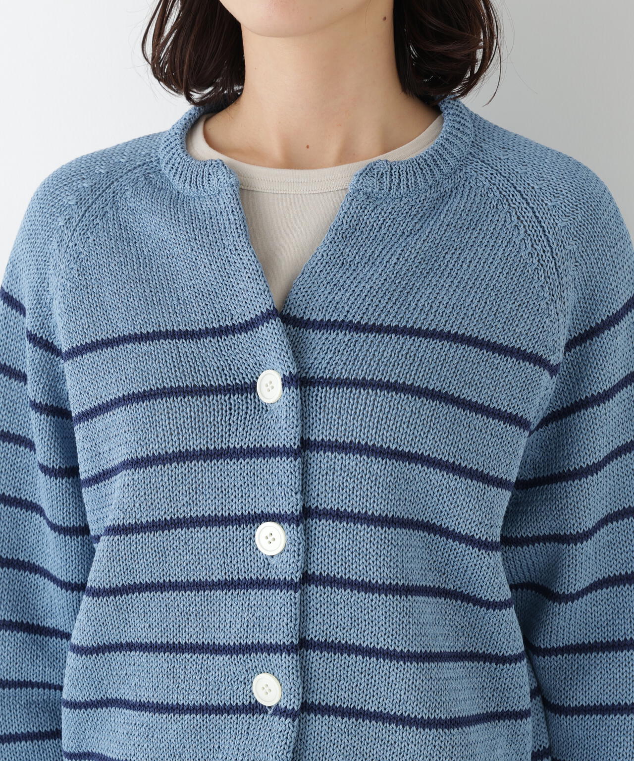 ≪定番 / 洗える≫ギマコットンキーネックニットカーディガン