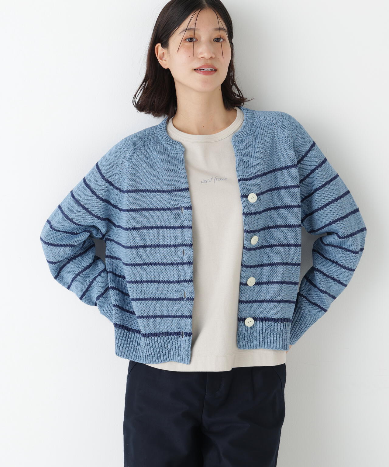 ≪定番 / 洗える≫ギマコットンキーネックニットカーディガン